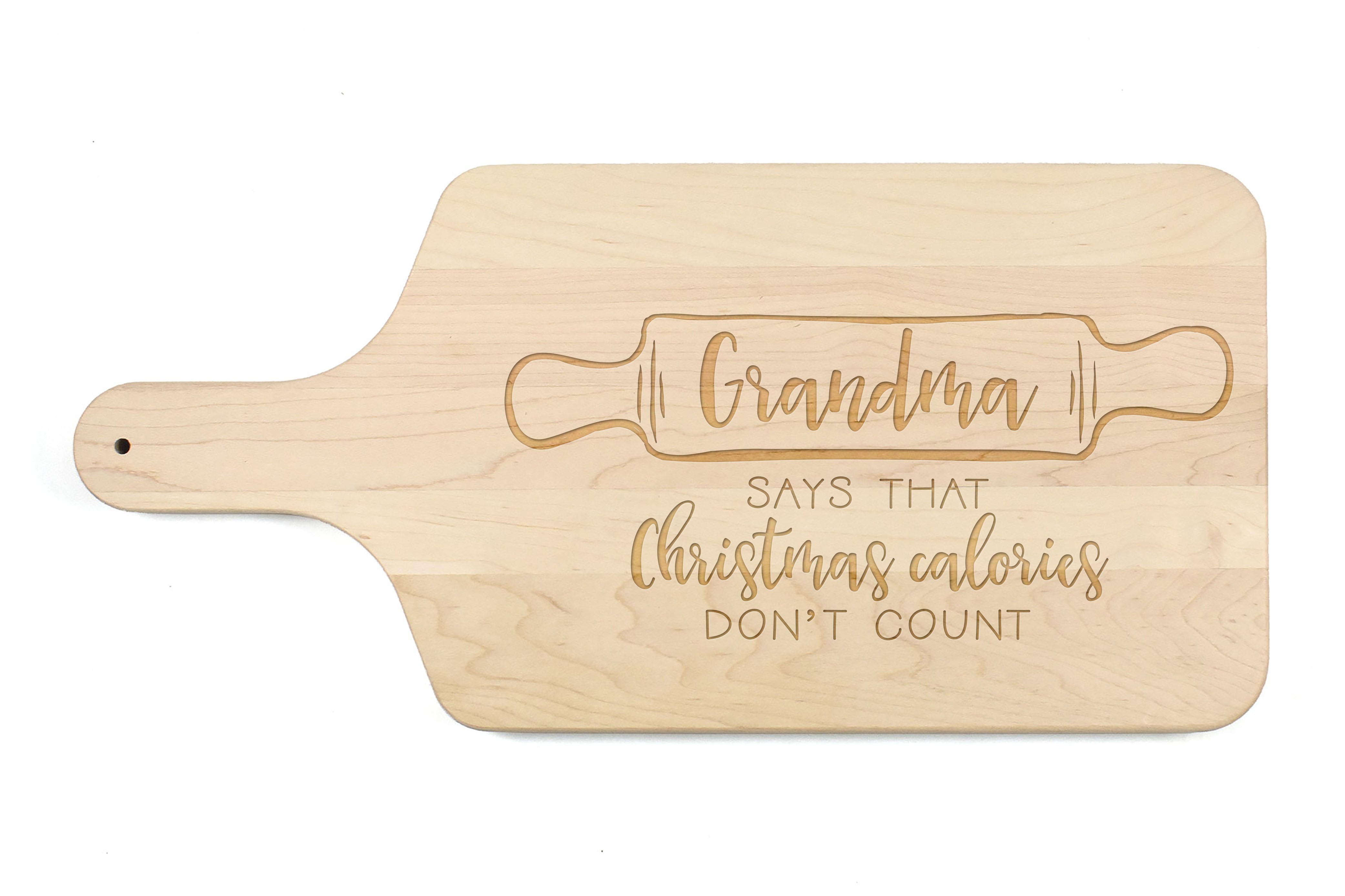 Christmas Calories Don't Count Personalized 17 x 8 Maple Paddle Cutting Board