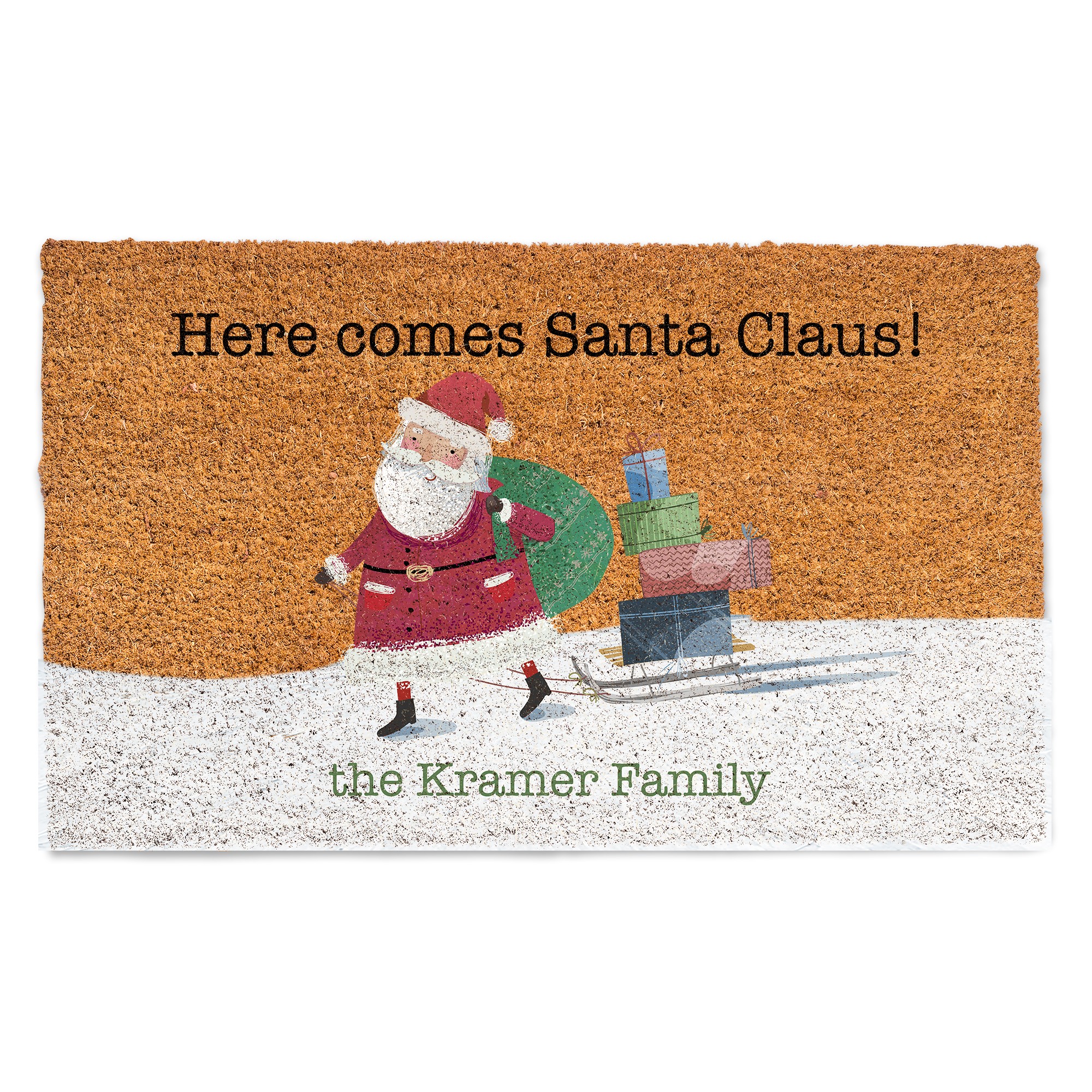 Here Comes Sledding Santa Personalized 30 x 18 Door Mat