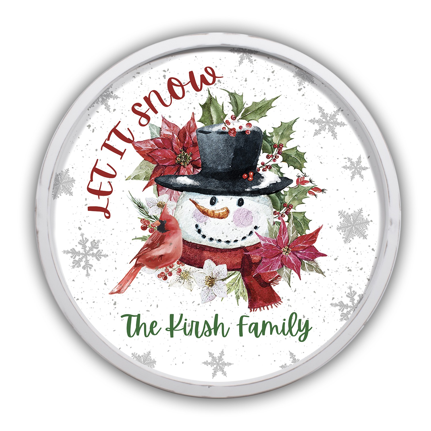 Let it Snowman Personalized 20 x 20 Round White Framed Print