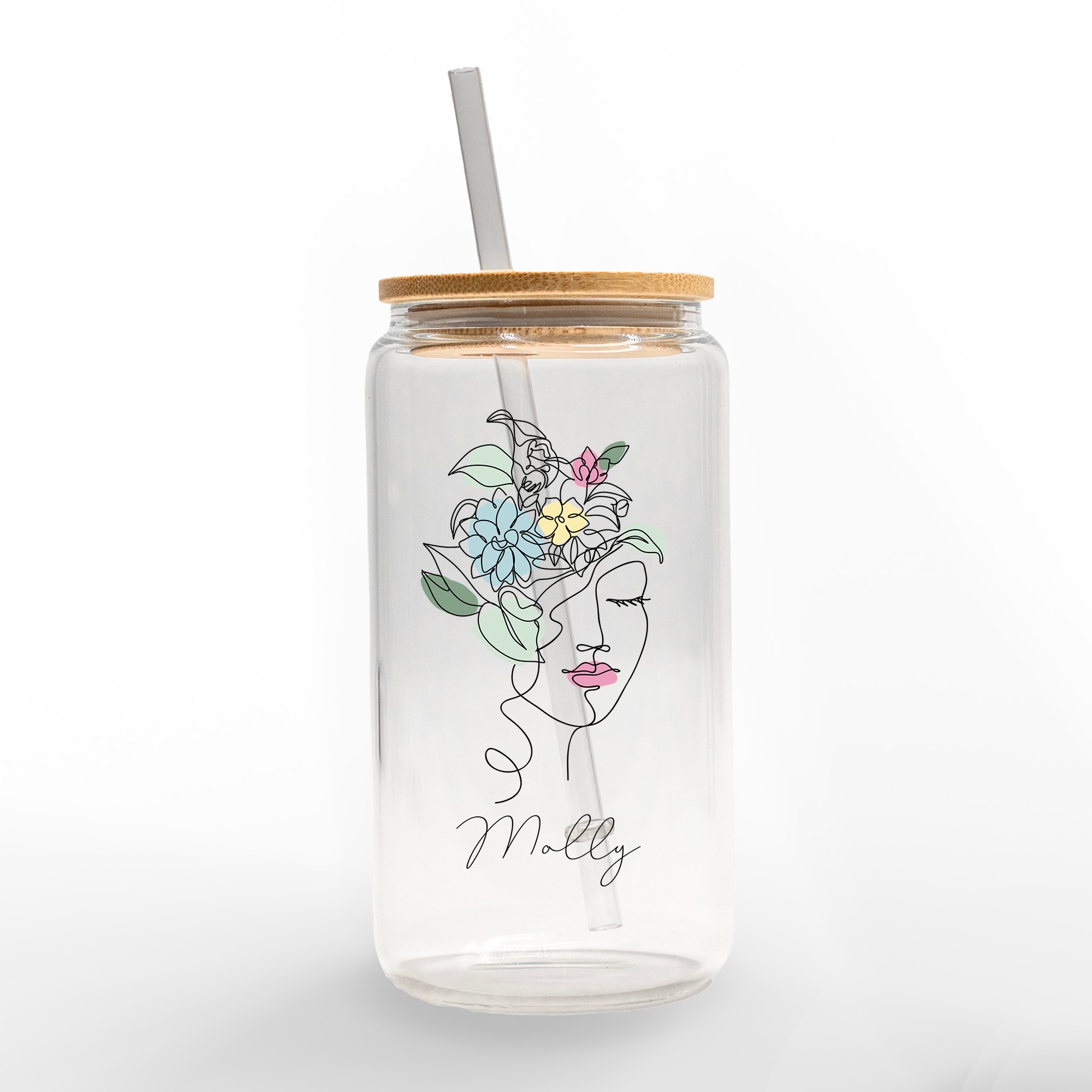 Floral Head Crown Personalized 3 x 5.8 Glass Can Cup