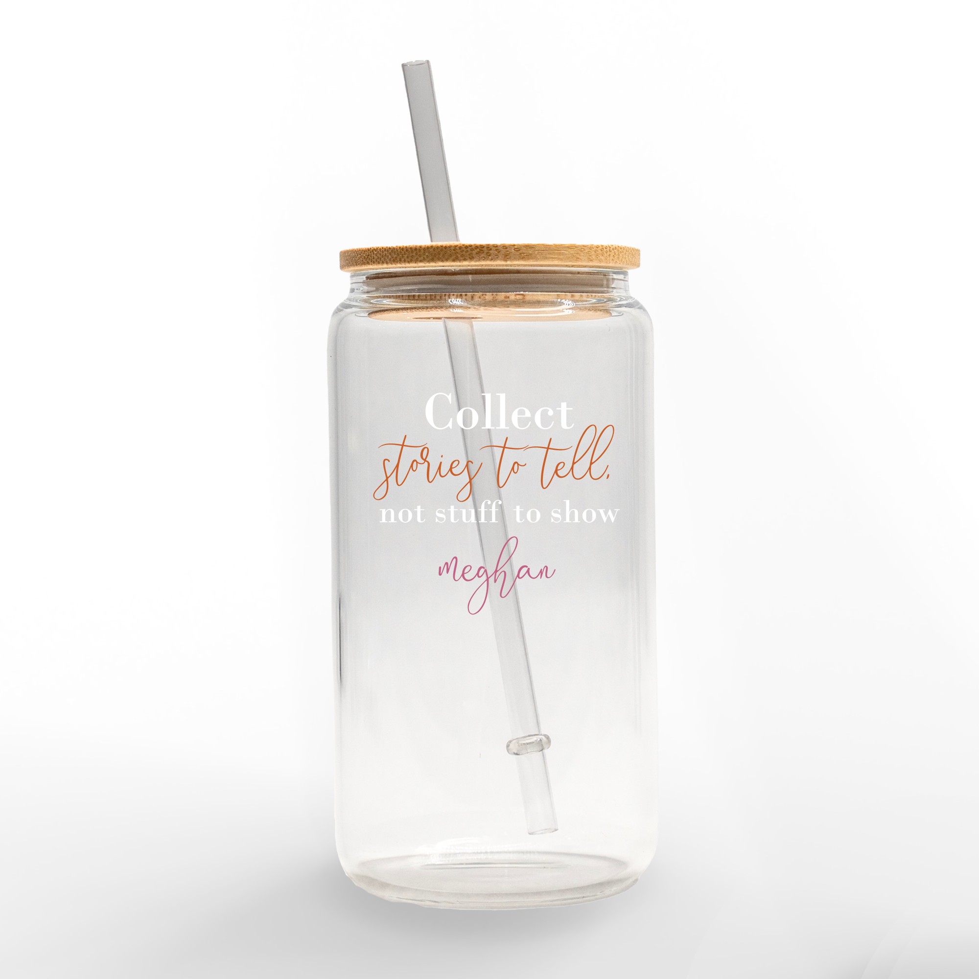 Collect Stories to Tell Personalized 3 x 5.8 Glass Can Cup