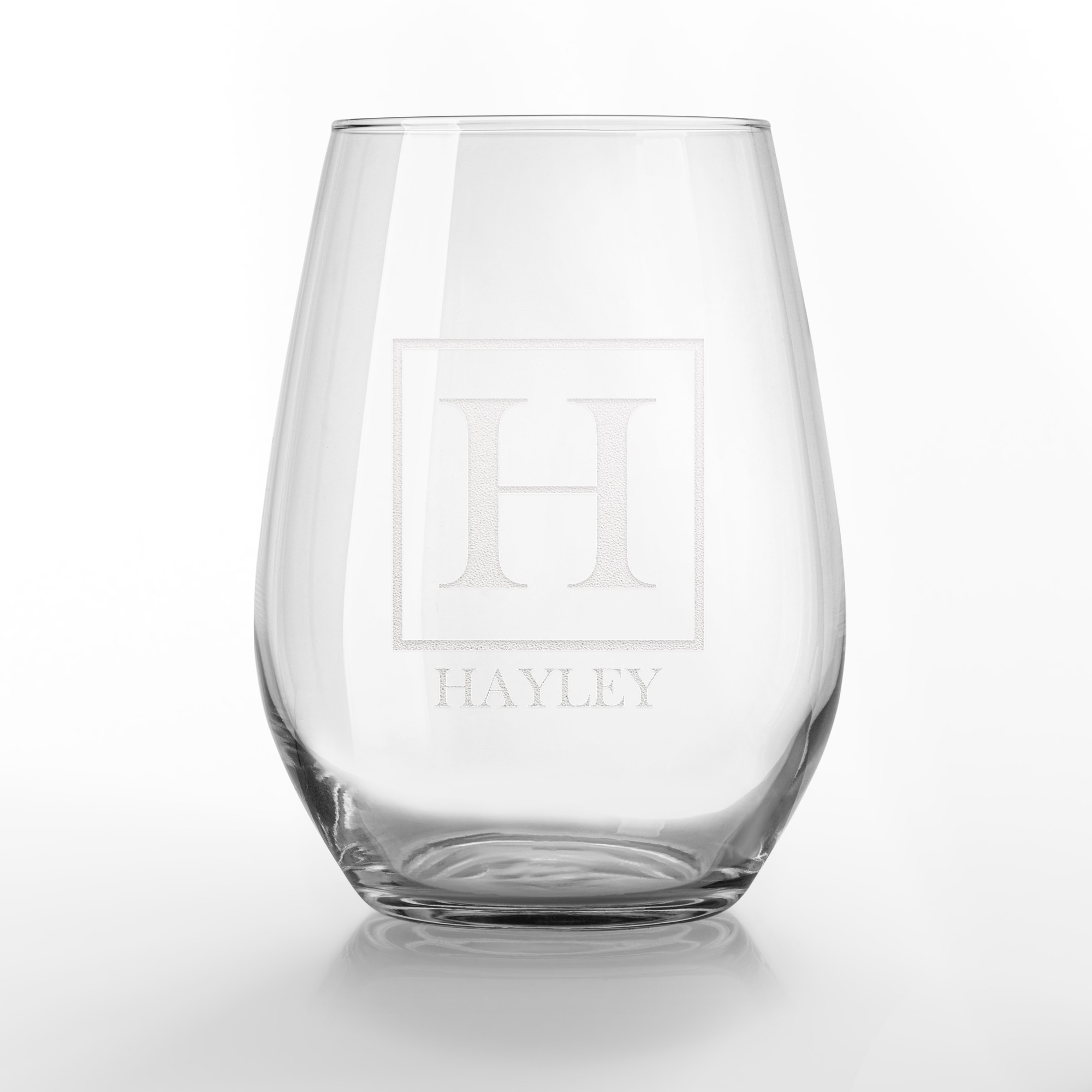 Simple Square Monogram Personalized 3.25 x 4.25 Stemless Wine Glass