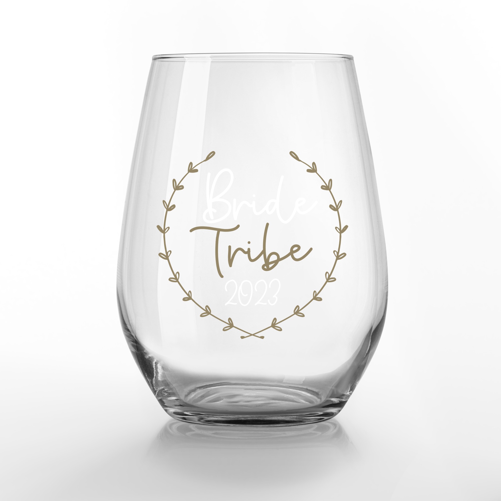 Bride Tribe Personalized 3.25 x 4.25 Printed Stemless Wine Glass