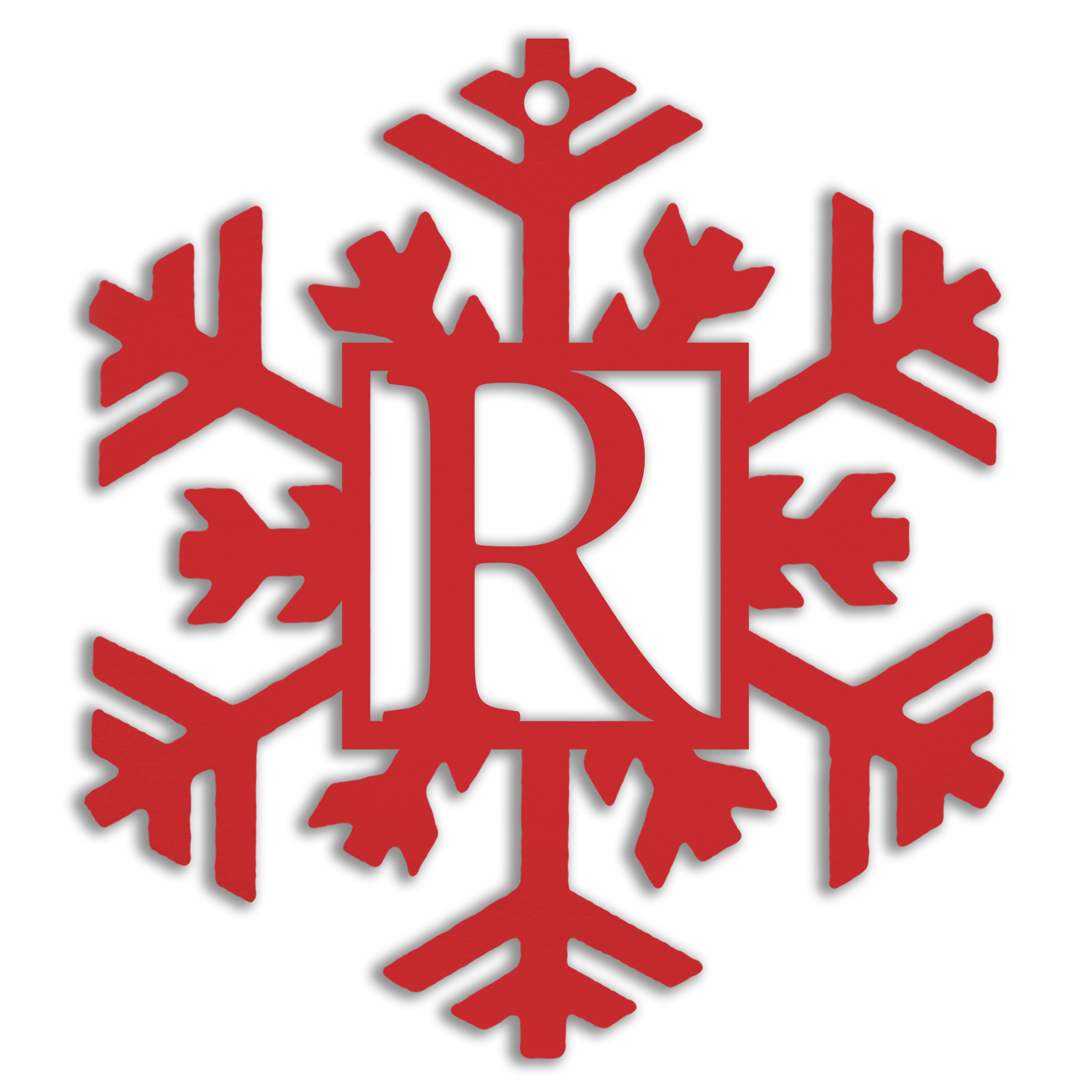 Monogram Snowflake Personalized 4 x 4 Red Metal Ornament