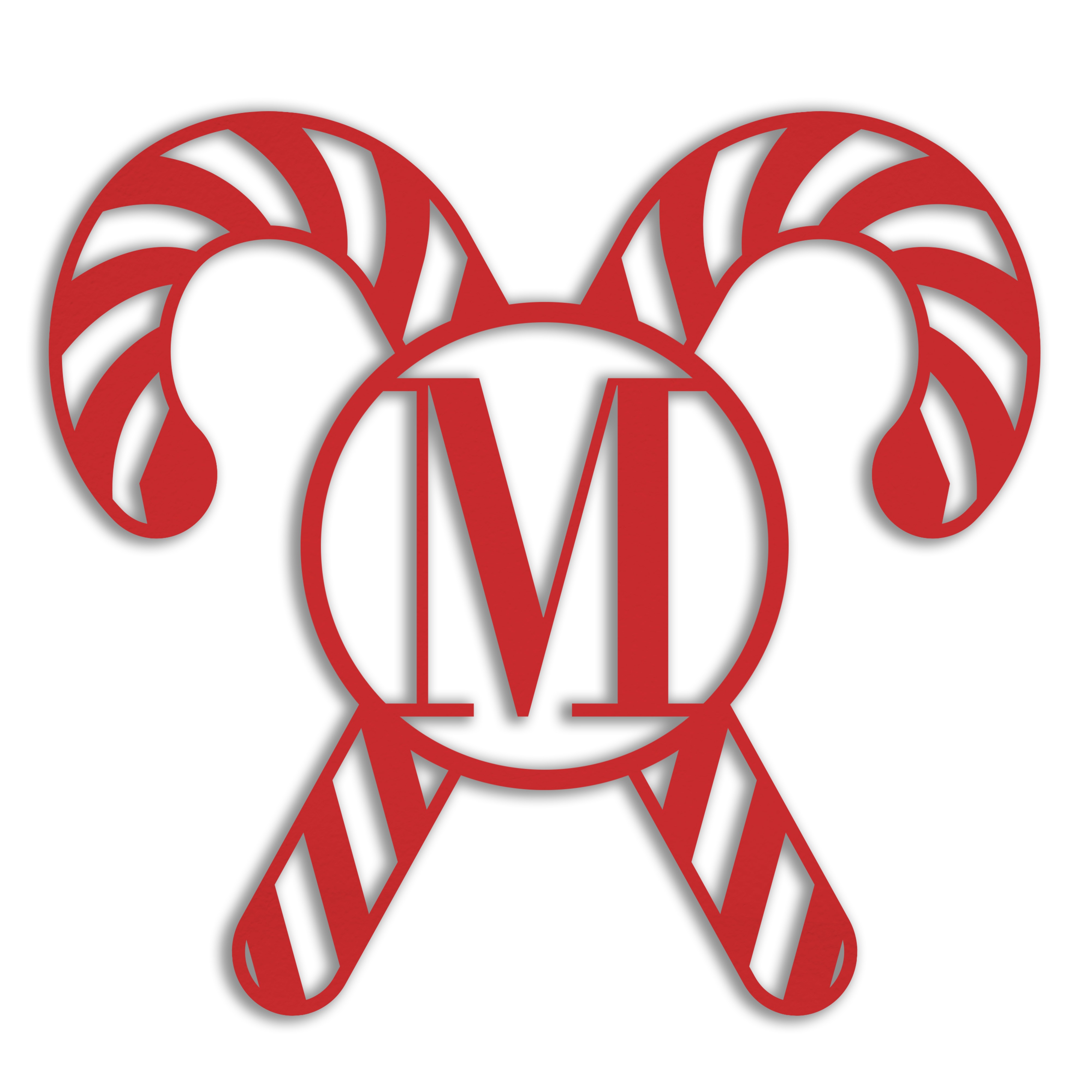 Monogram Candy Canes Personalized 4 x 4 Red Metal Ornament