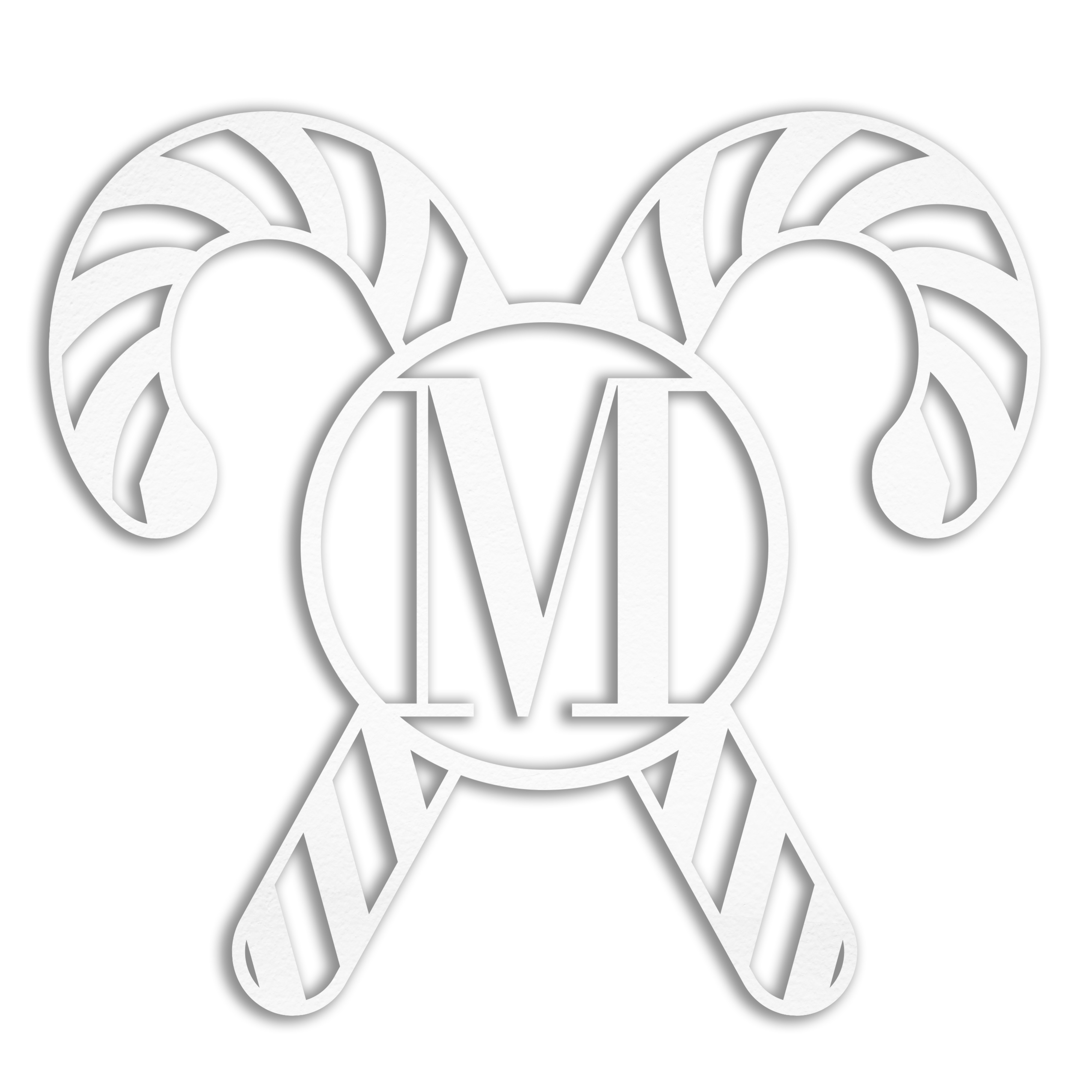 Monogram Candy Canes Personalized 4 x 4 White Metal Ornament