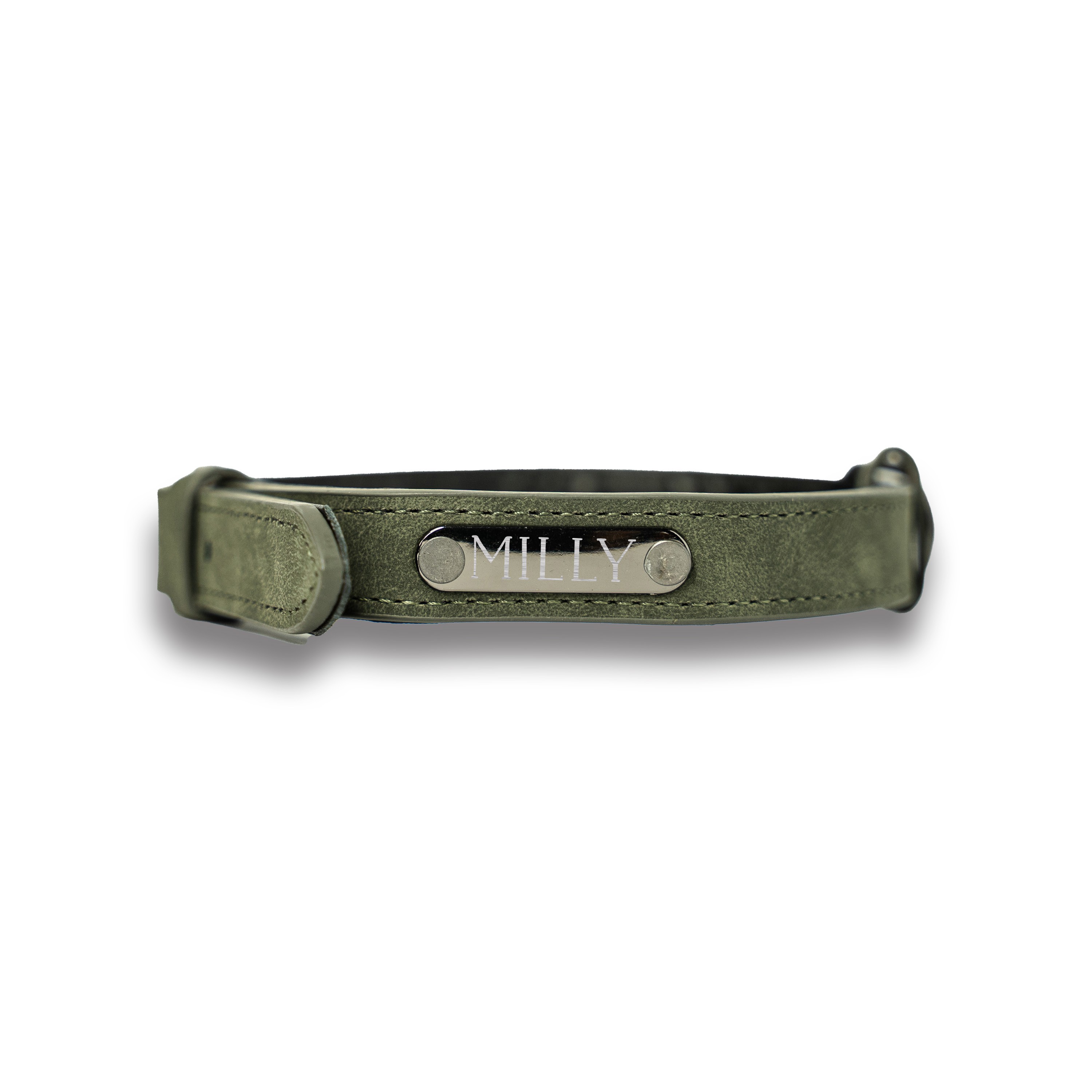 Naïve Bold Font Personalized 0.75 x 19.5 Green Leather Collar