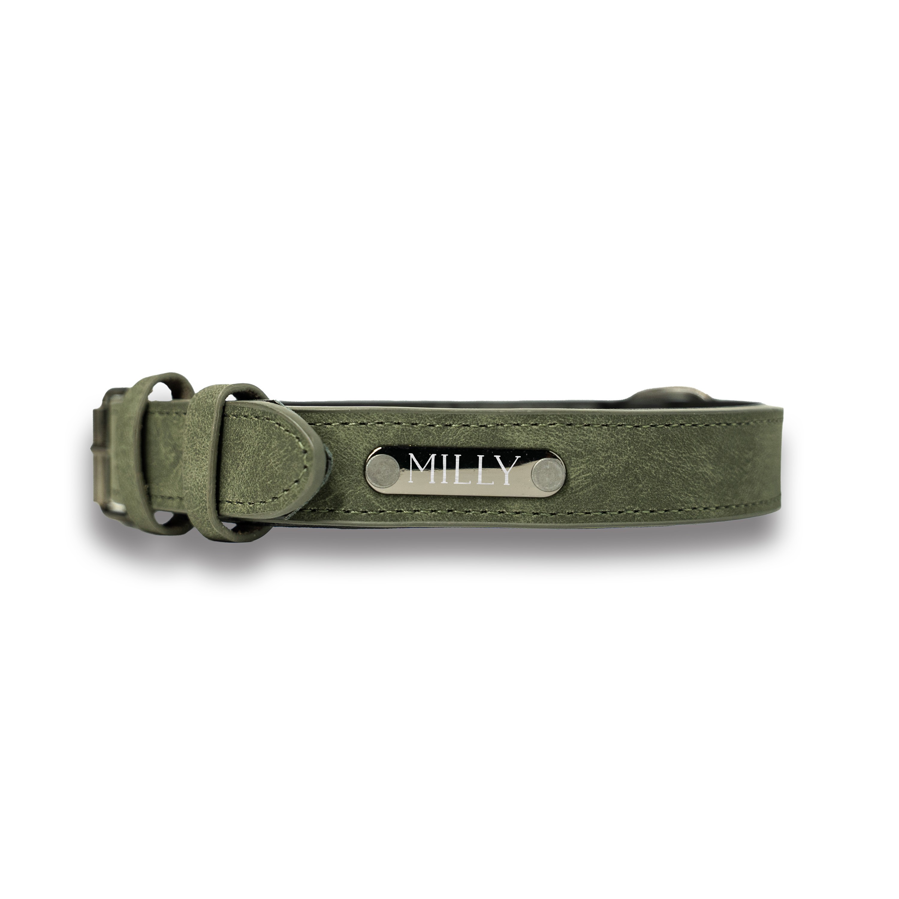 Naïve Bold Font Personalized 1 x 23 Green Leather Collar