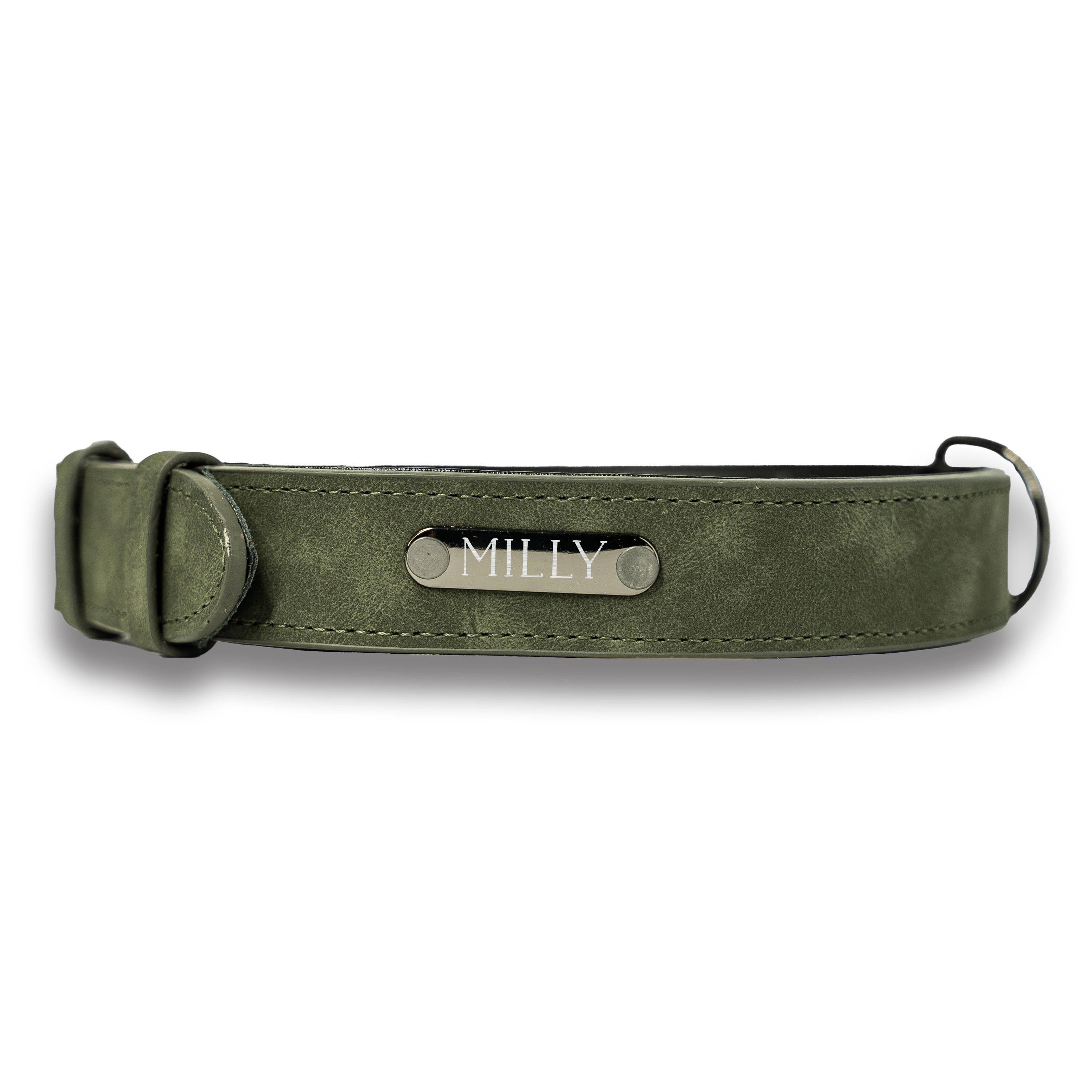 Naïve Bold Font Personalized 1.9 x 26.5 Green Leather Collar