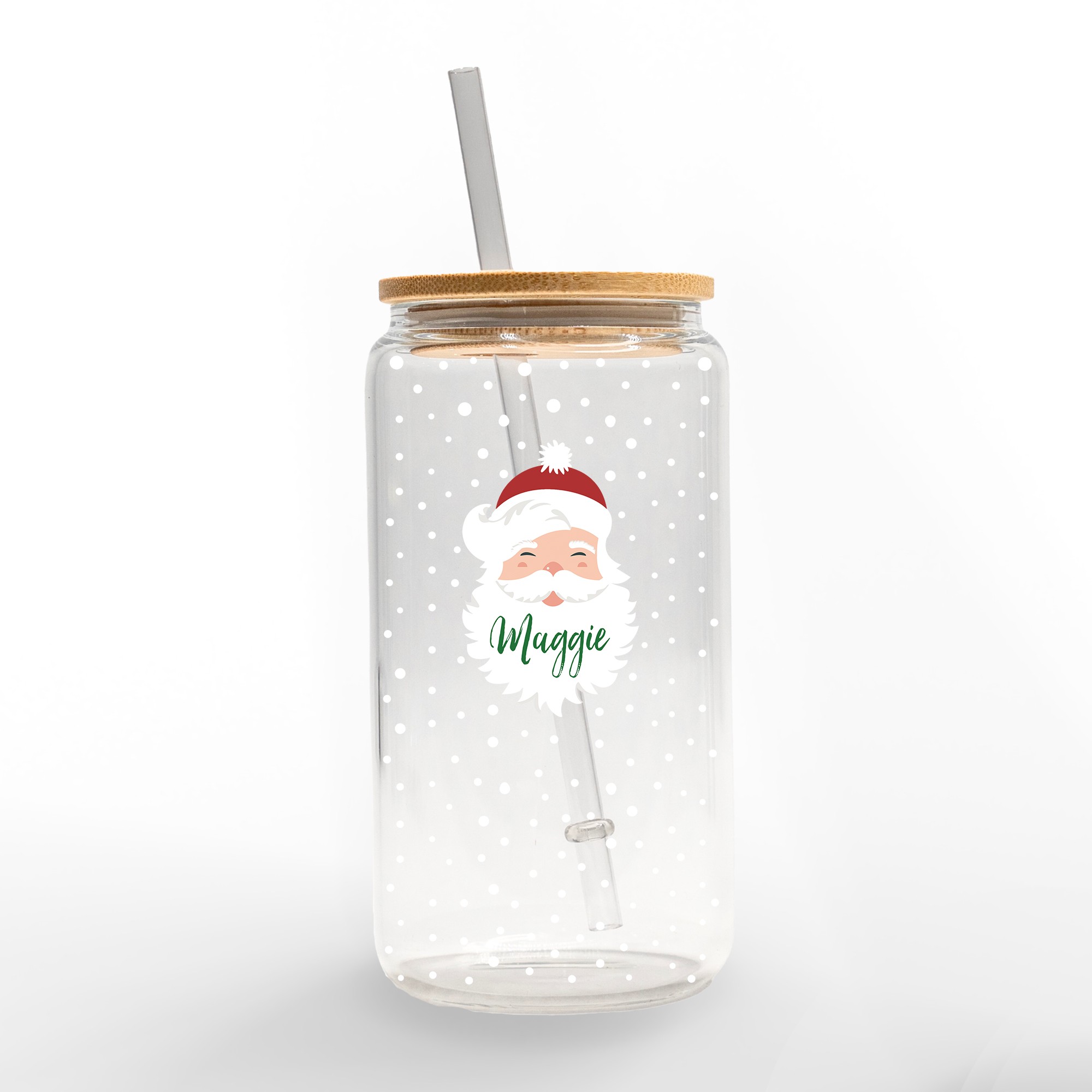 Santa Beard Personalized 3 x 5.8 Glass Can Cup