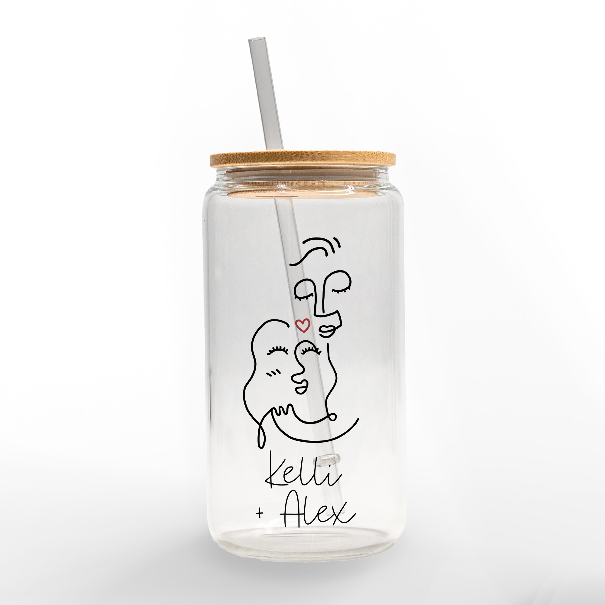 Drawn Love Faces Personalized 3 x 5.8 Glass Can Cup