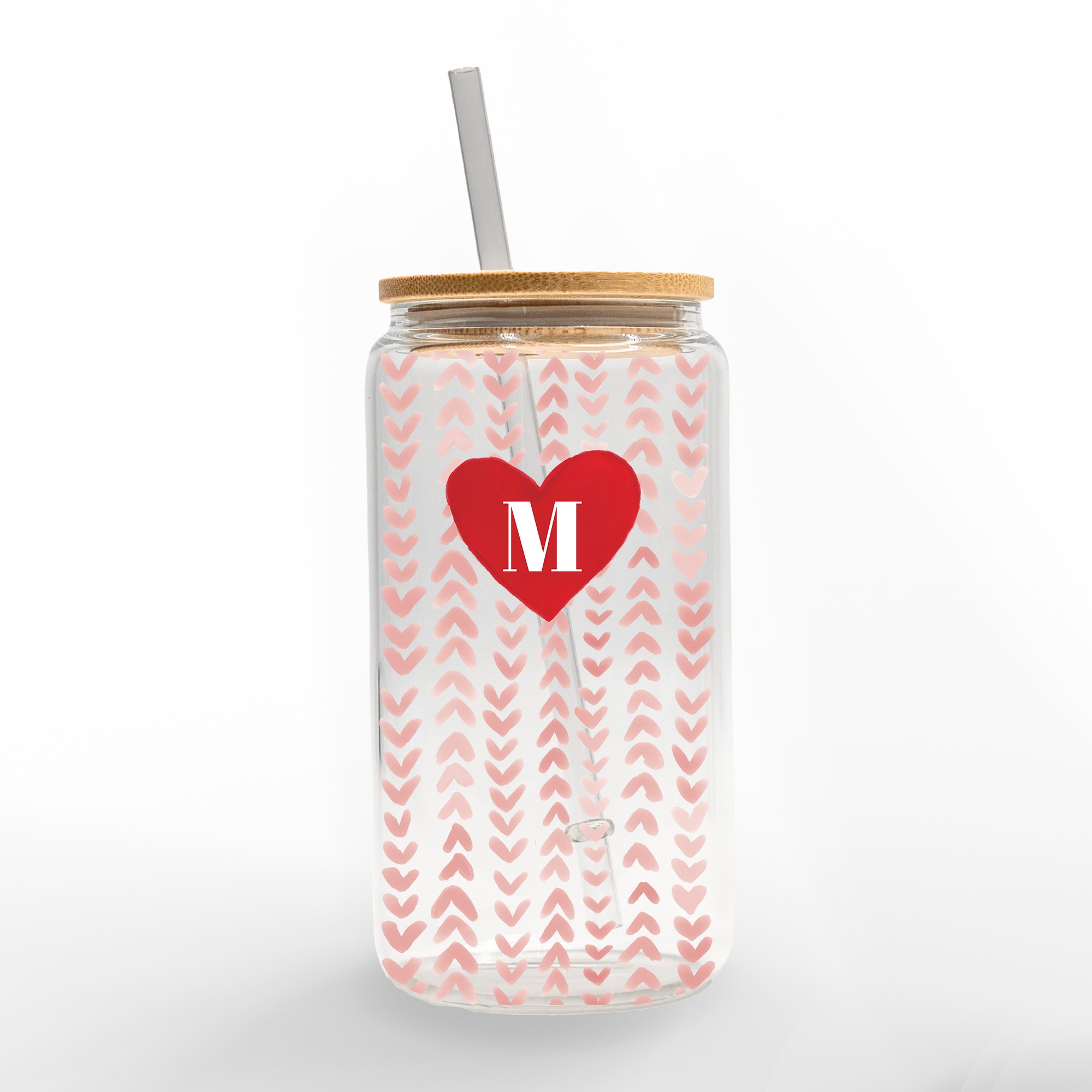 Chevron Heart Monogram Personalized 3 x 5.8 Glass Can Cup