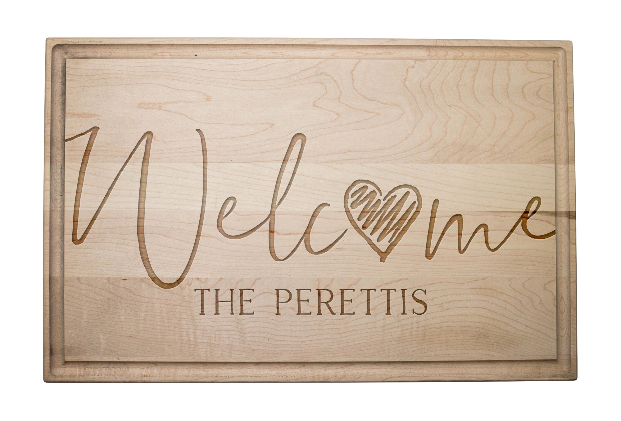 Welcome Heart Personalized 17 x 11 Maple Cutting Board