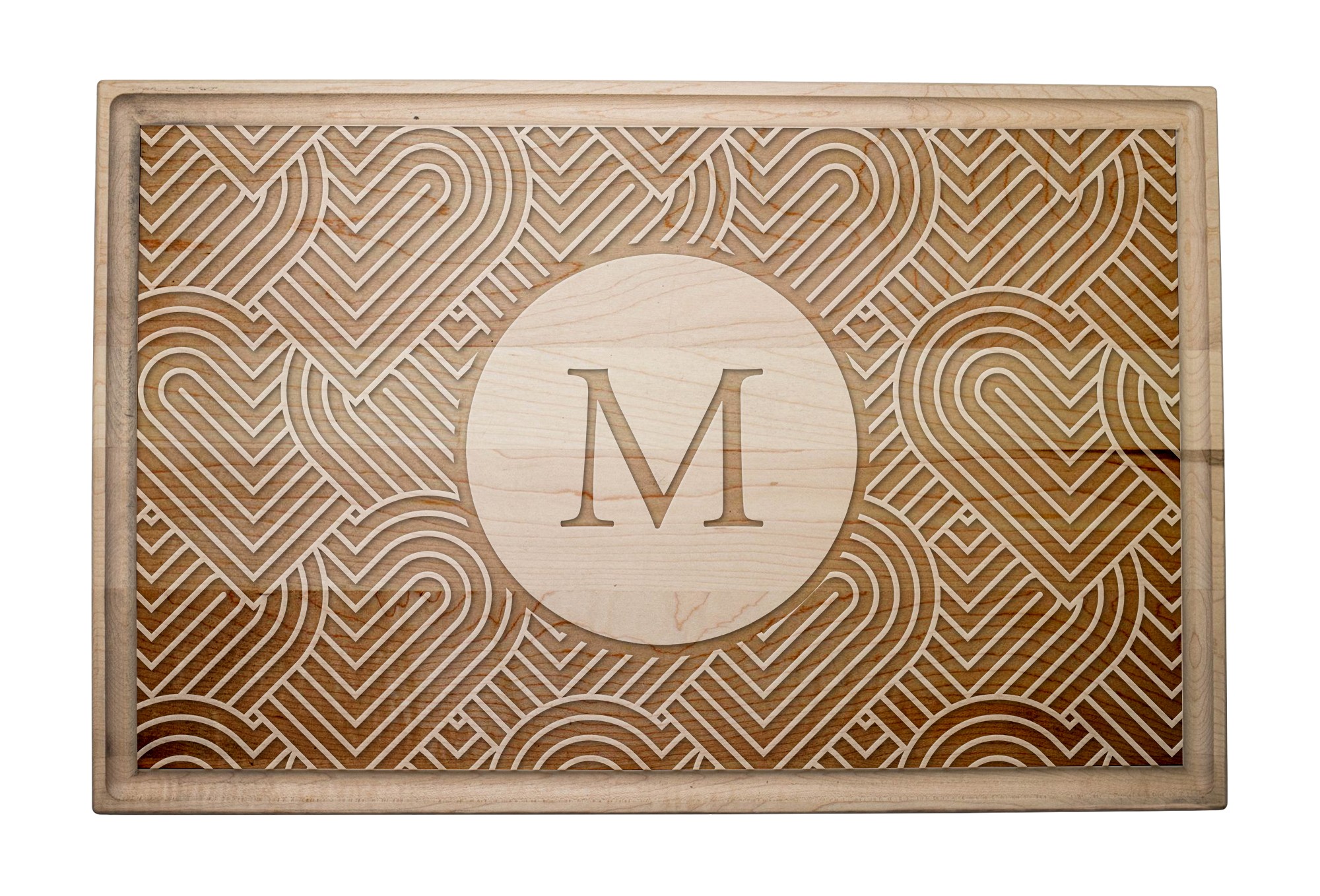 Linework Heart Monogram Personalized 17 x 11 Maple Cutting Board