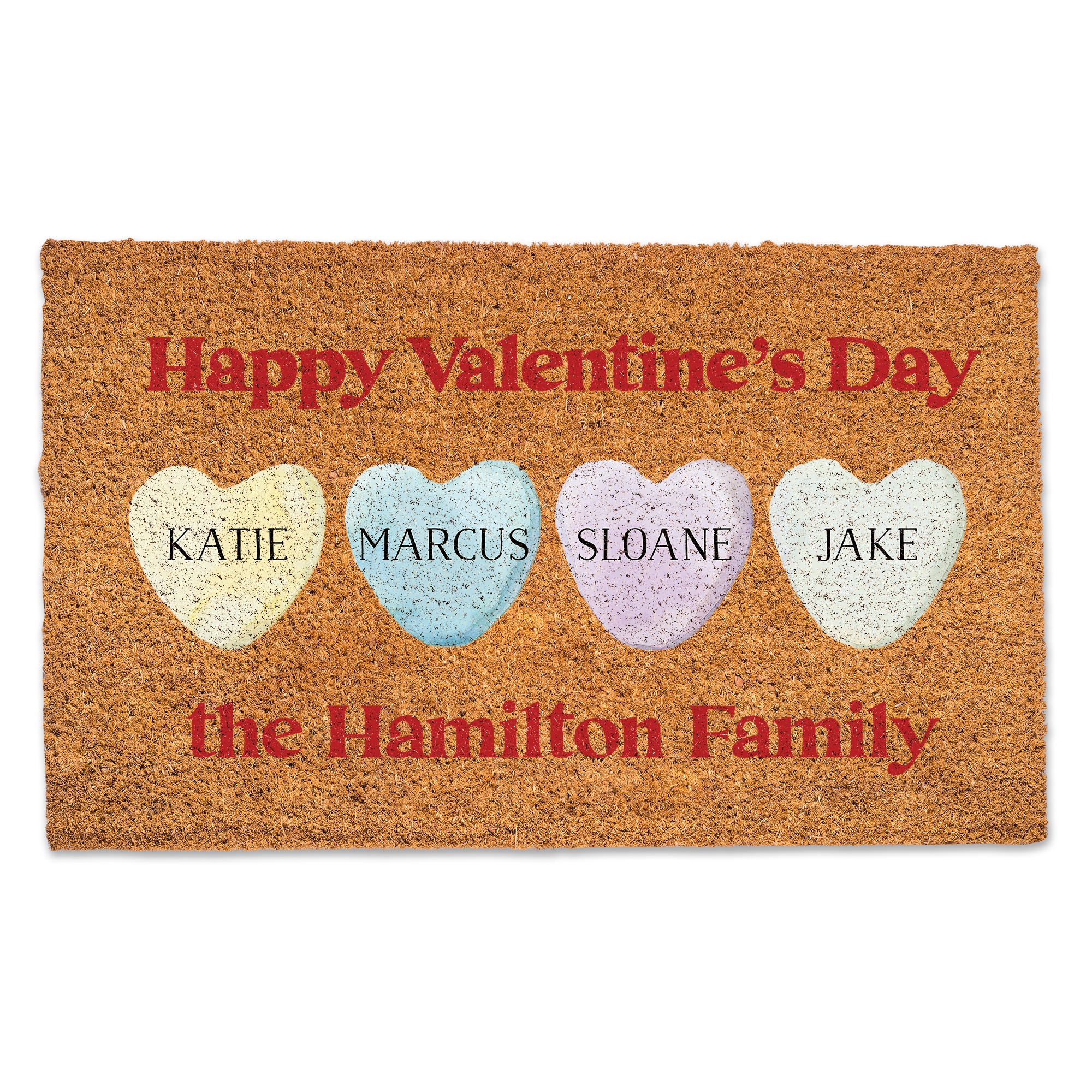 Candy Heart Family Personalized 30 x 18 Door Mat