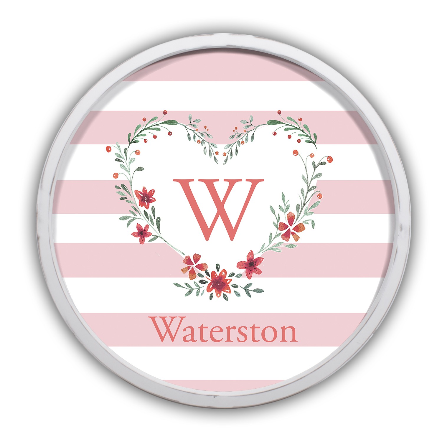 Floral Heart Monogram Personalized 20 x 20 Round White Framed Print