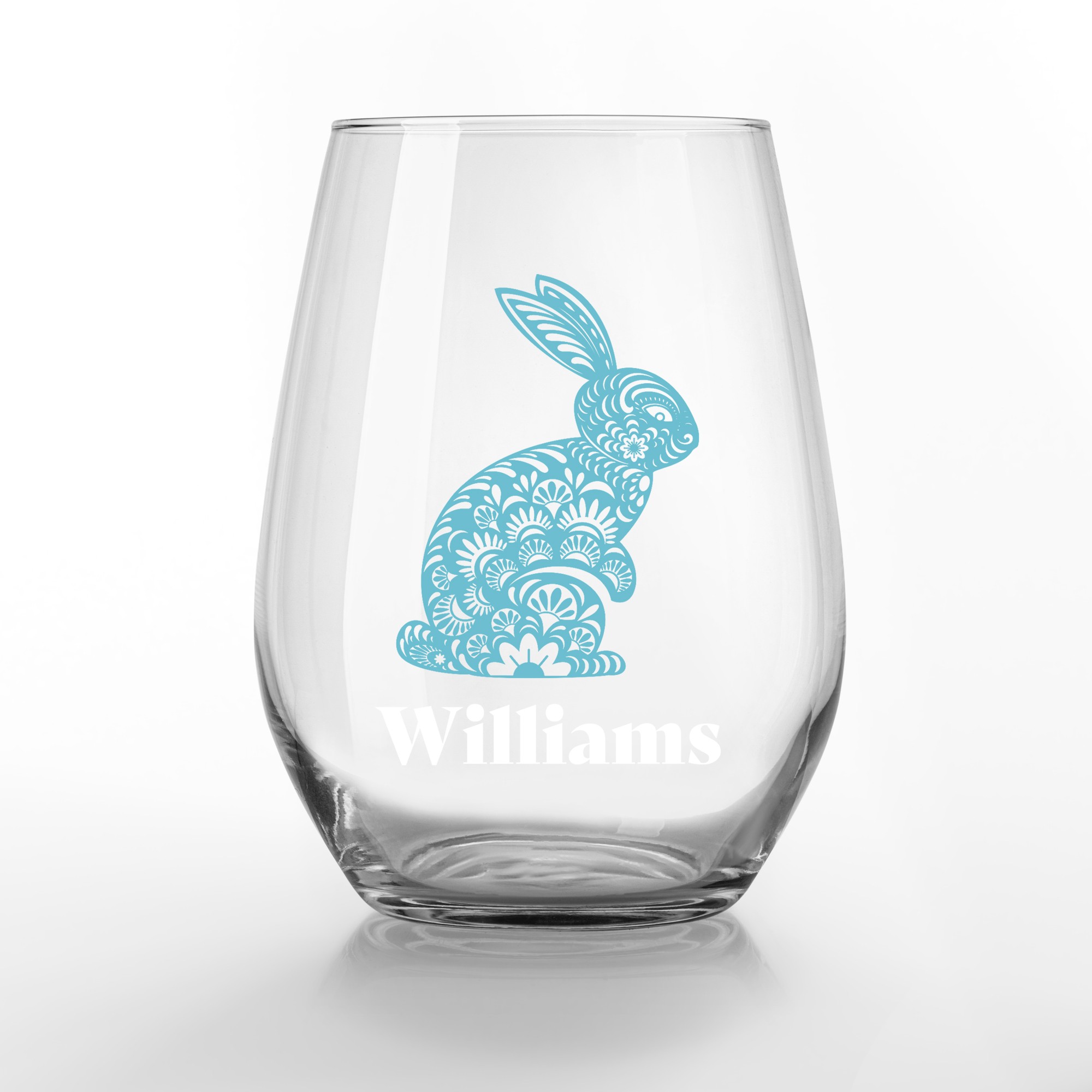 Scandinavian Bunny Personalized 3.25 x 4.25 Printed Stemless Wine Glass