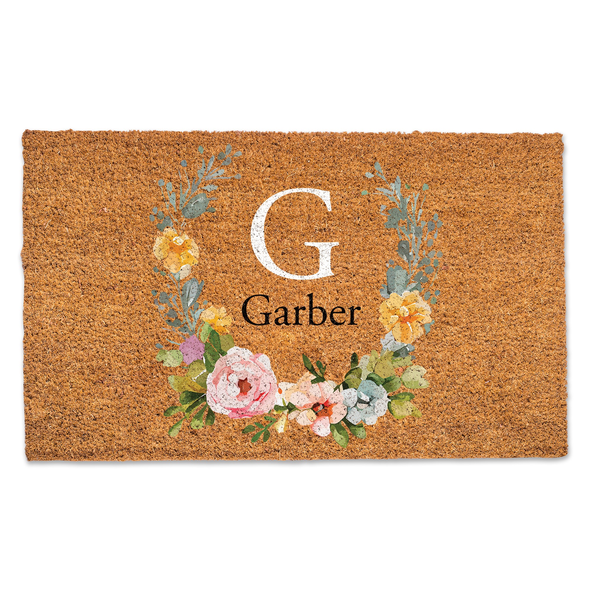 Floral Monogram Personalized 30 x 18 Door Mat
