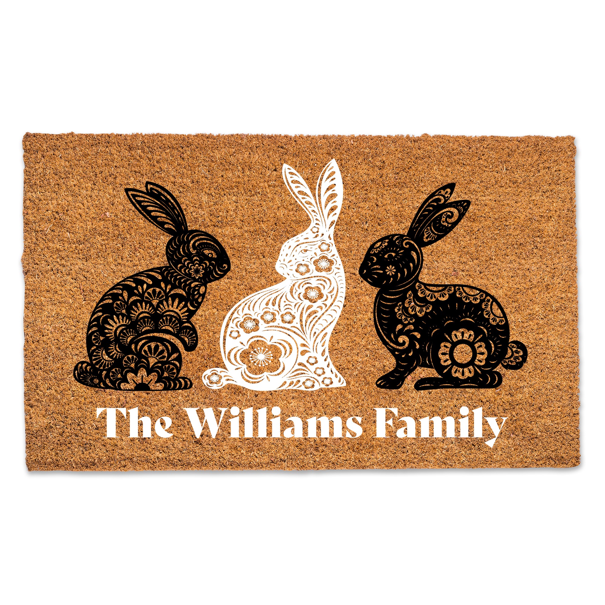 Scandinavian Bunny Trio Personalized 30 x 18 Door Mat