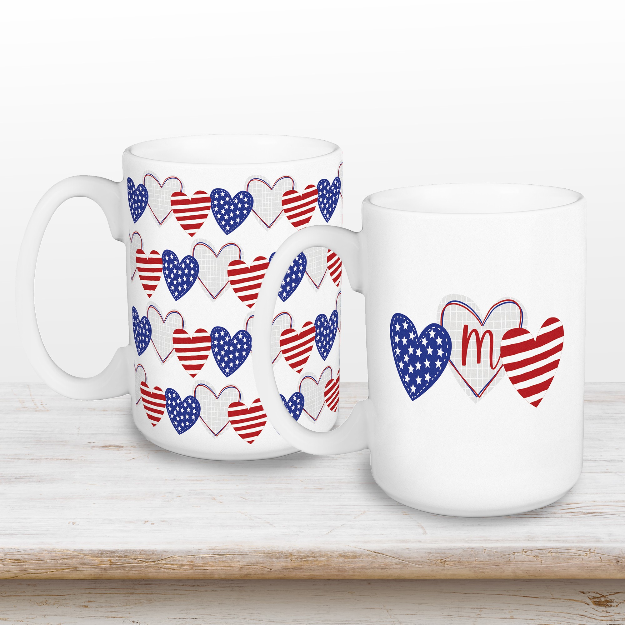 Patriotic Heart Pattern Monogram Personalized Drinkware Set