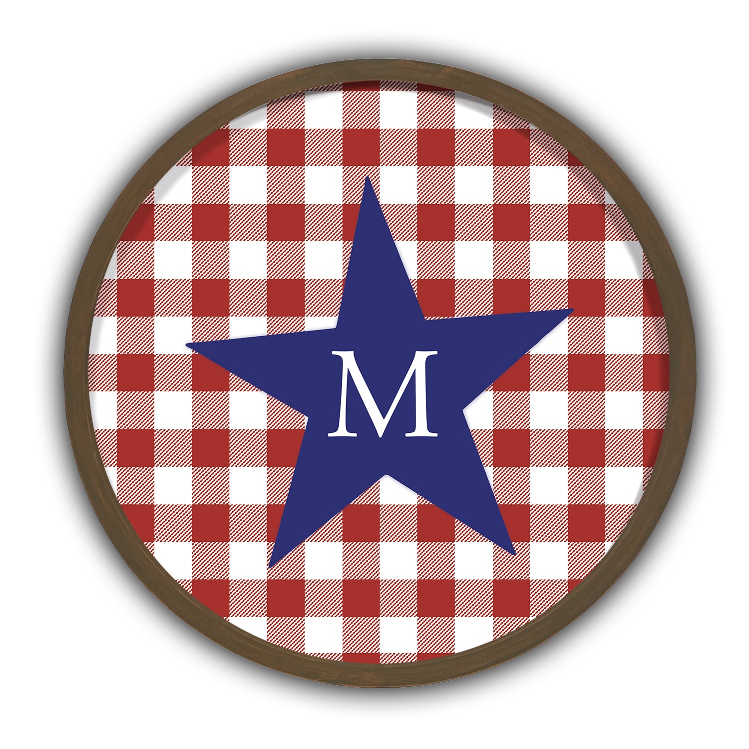 Red Buffalo Check Monogram Personalized 20 x 20 Round Brown Framed Print