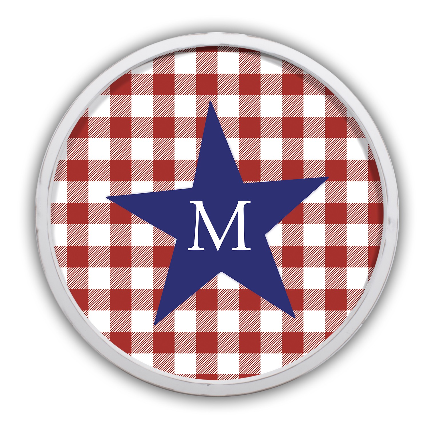 Red Buffalo Check Monogram Personalized 20 x 20 Round White Framed Print