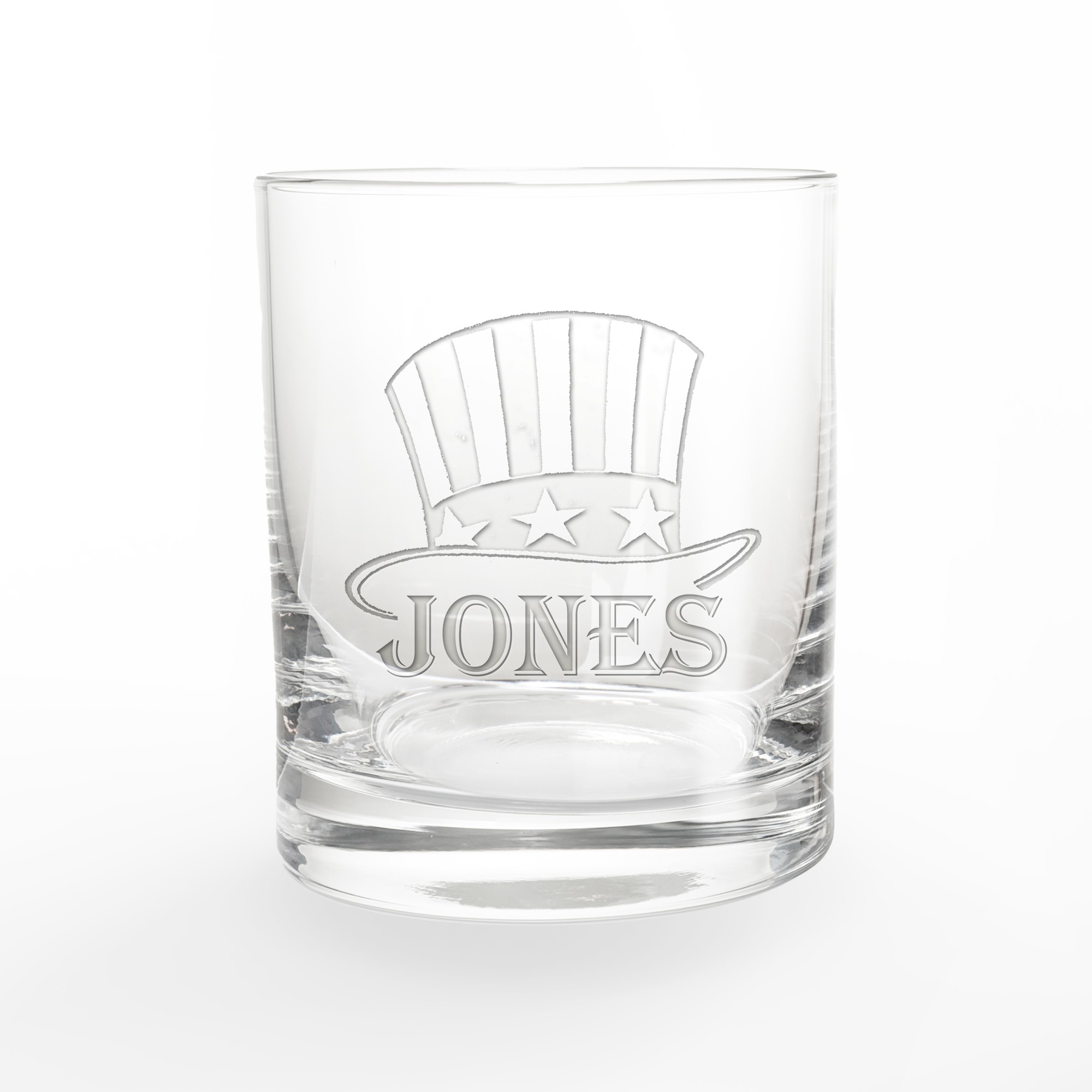Patriotic Top Hat Personalized 3 x 3.5 Whiskey Glass