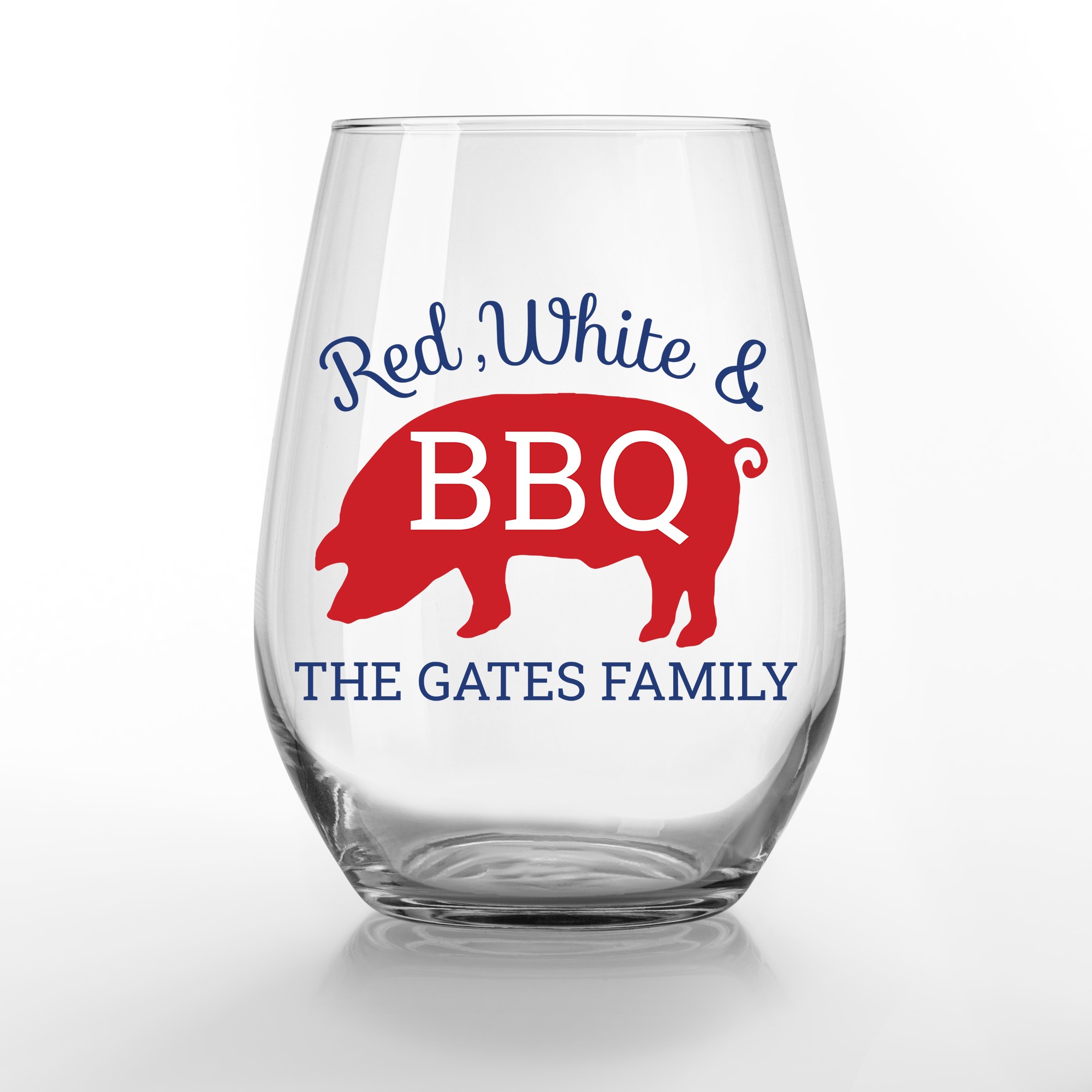 Red White and BBQ Personalized 3.25 x 4.25 Printed Stemless Wine Glass