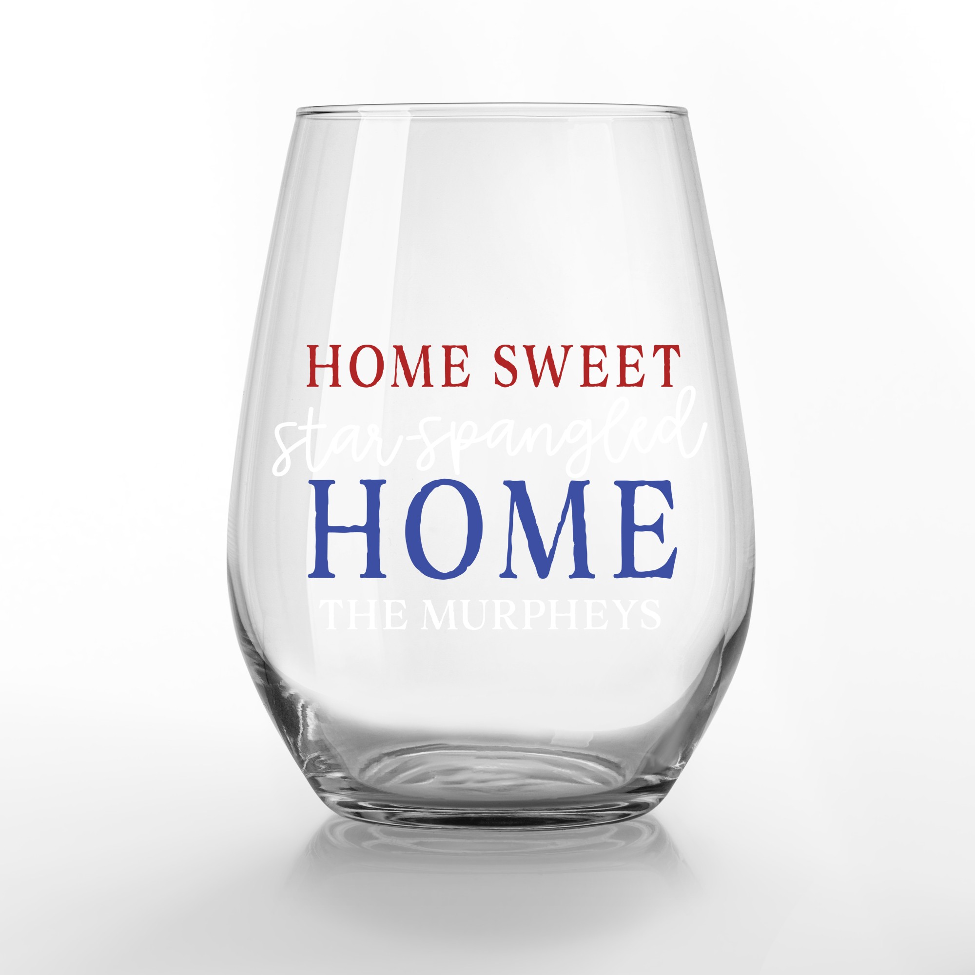 Home Sweet Star-Spangled Home Personalized 3.25 x 4.25 Printed Stemless Wine Glass