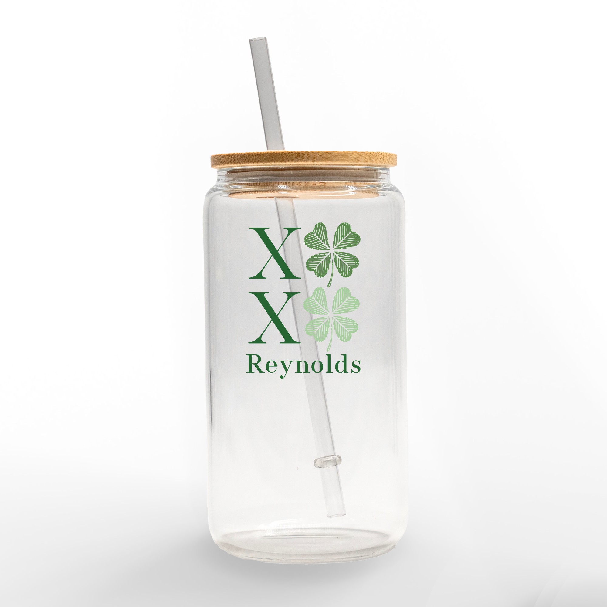 XOXO Clovers Personalized 3 x 5.8 Glass Can Cup