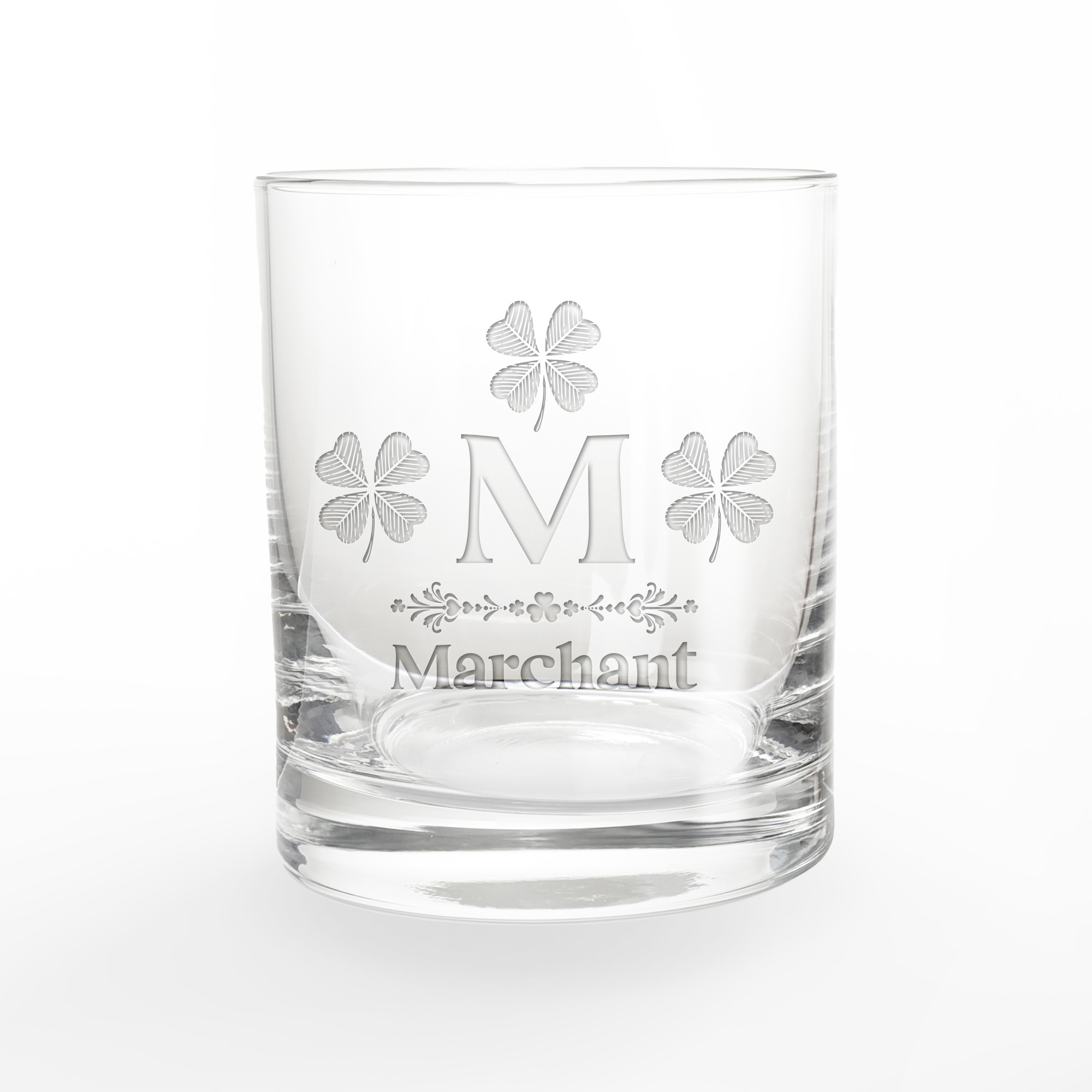 Many Clover Monogram Personalized 3 x 3.5 Whiskey Glass