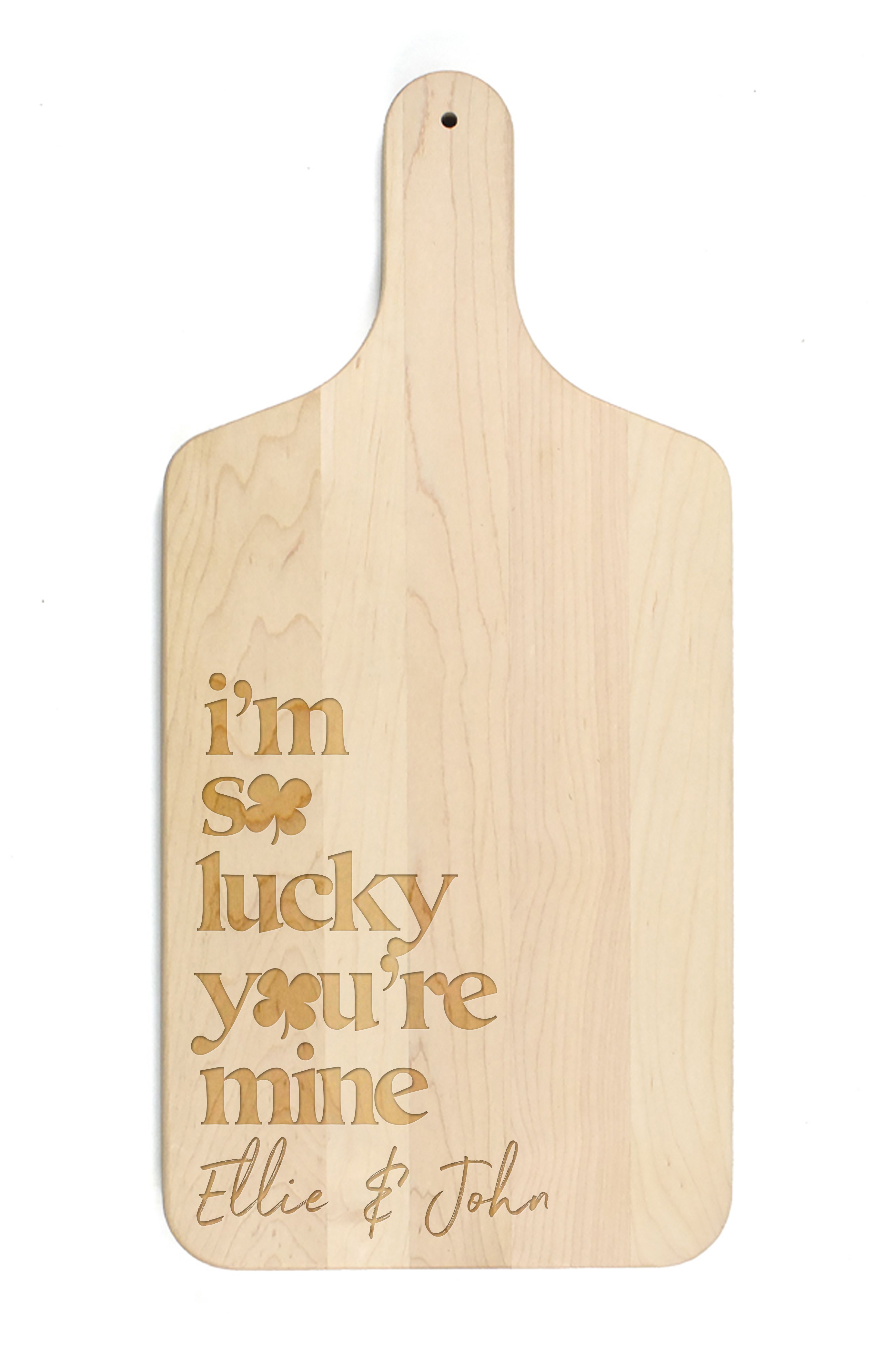 So Lucky You're Mine Personalized 8 x 17 Maple Paddle Cutting Board