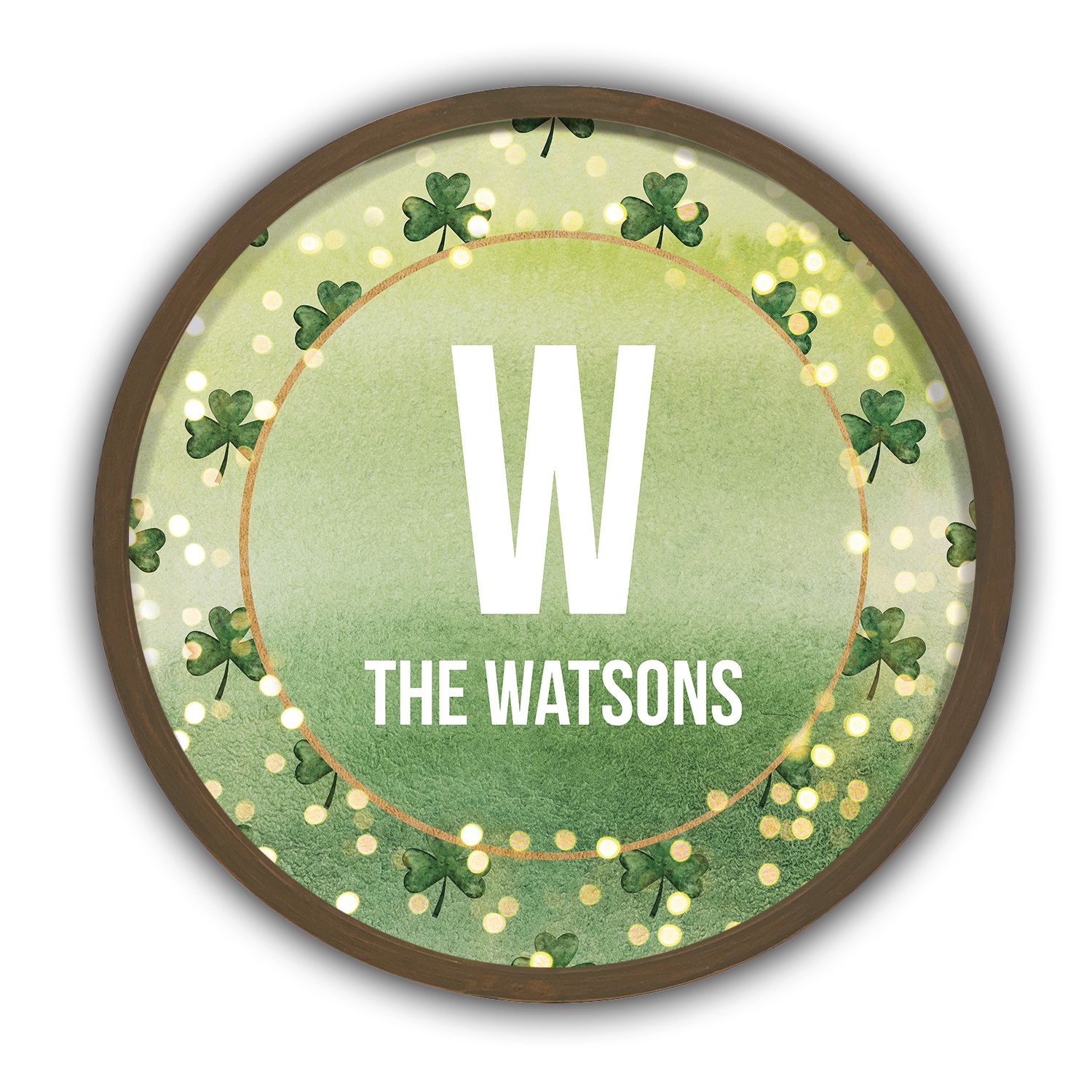 Glowing Clover Monogram Personalized 20 x 20 Round Brown Framed Print