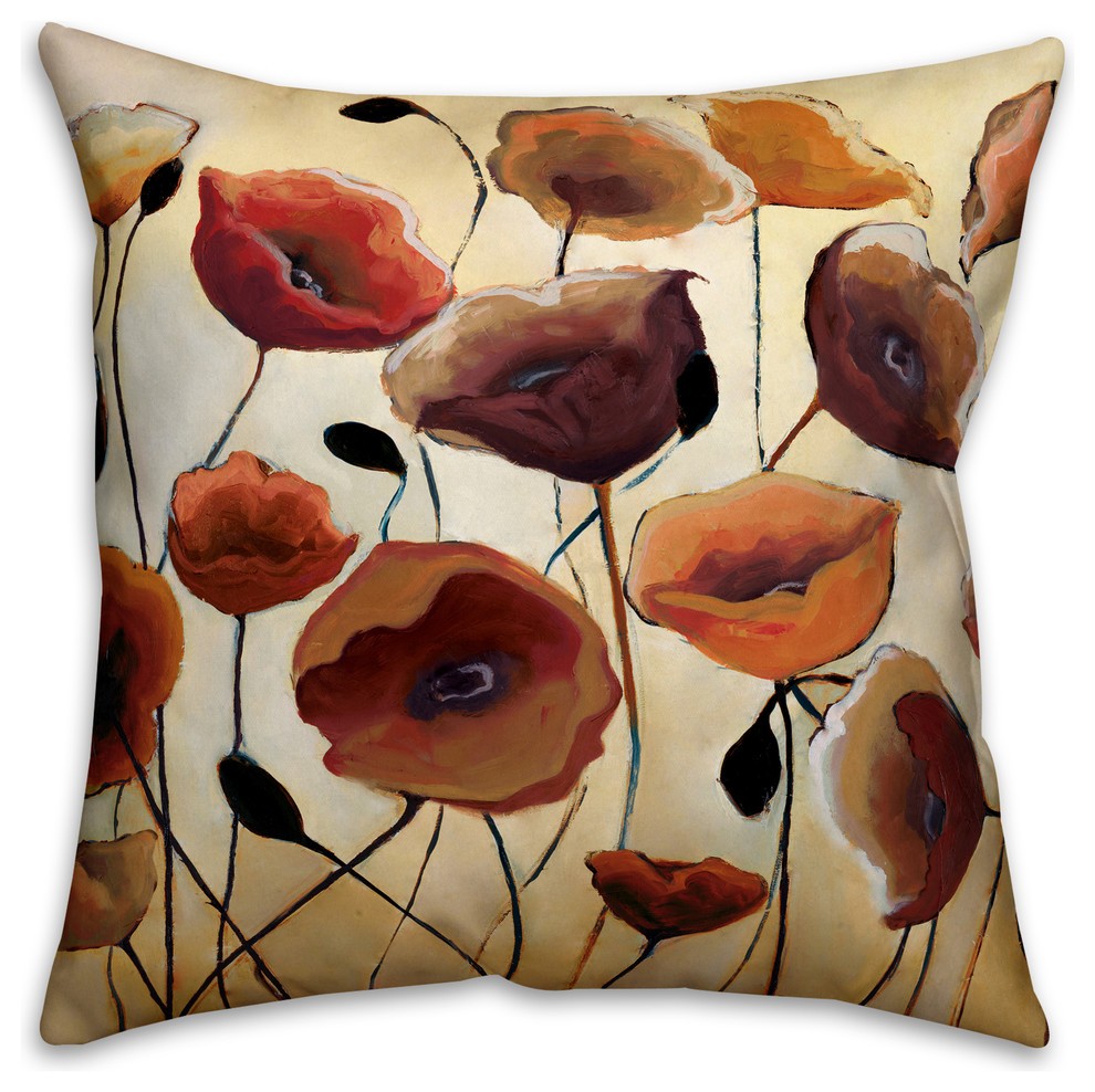 Dark Autumnal Poppies  Outdoor Throw Pillow
