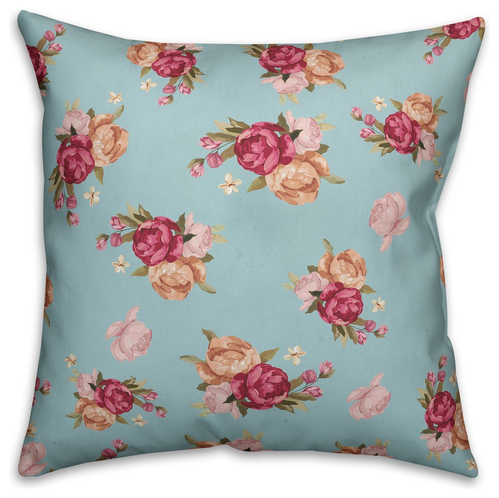 Vintage Pink Roses  Outdoor Throw Pillow