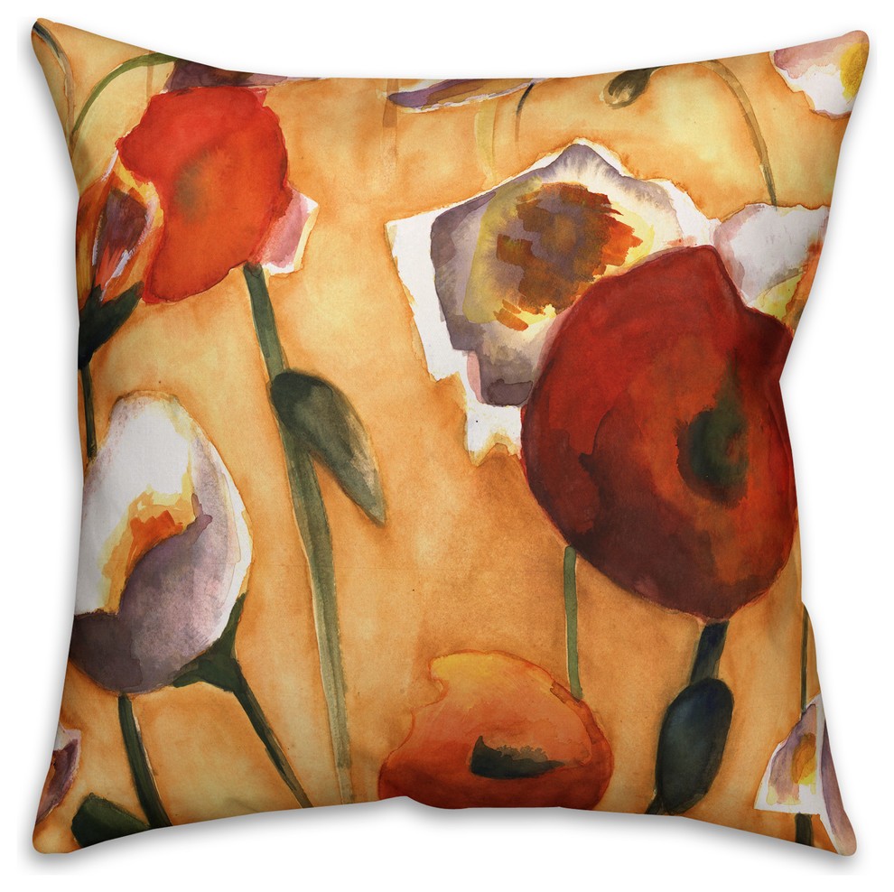 Light Autumnal Poppies  Outdoor Throw Pillow