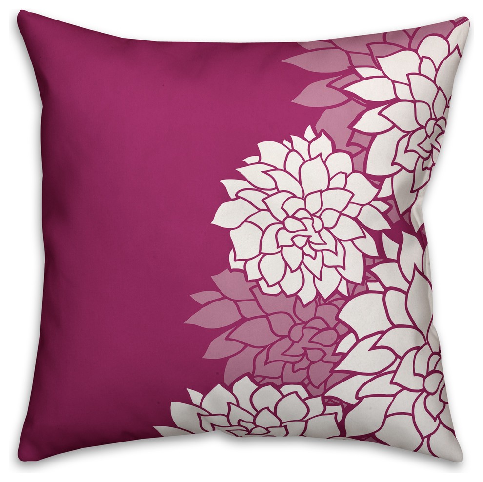 Magenta Aster Floral  Outdoor Throw Pillow