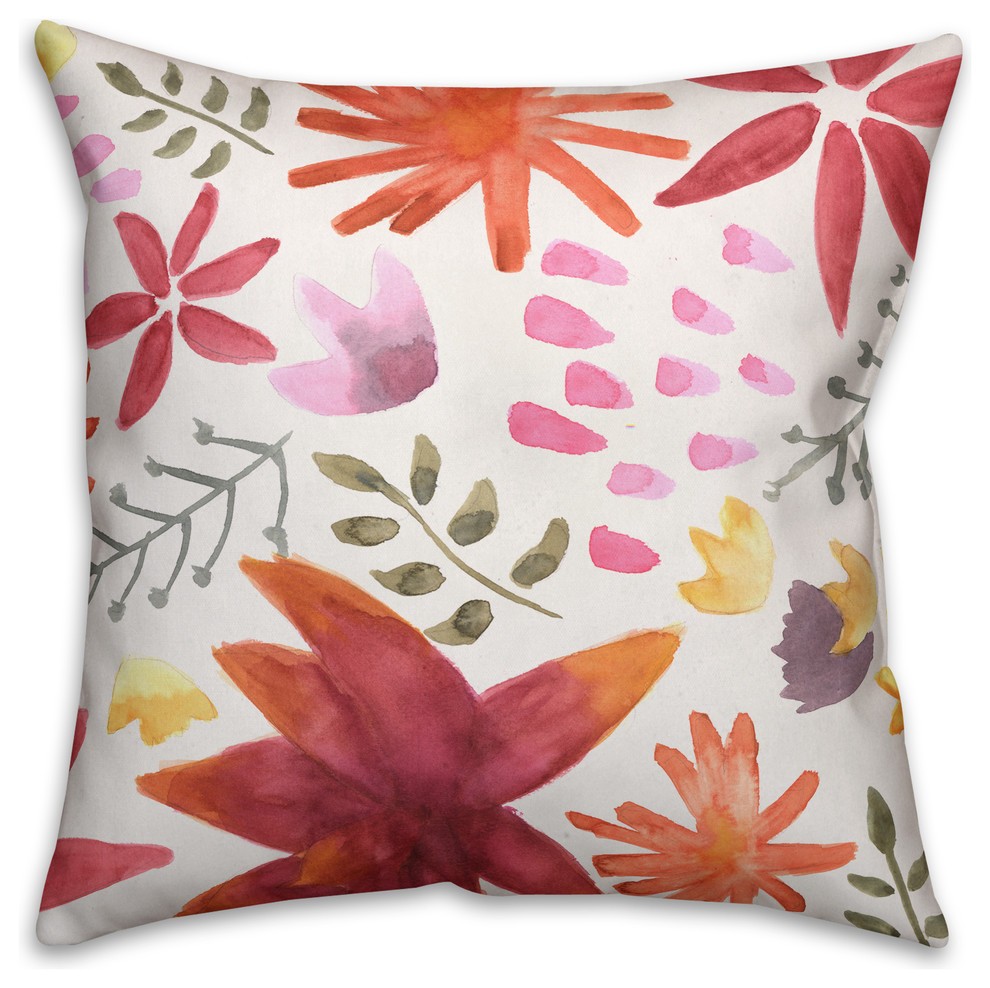 Stylized Floral  Outdoor Throw Pillow