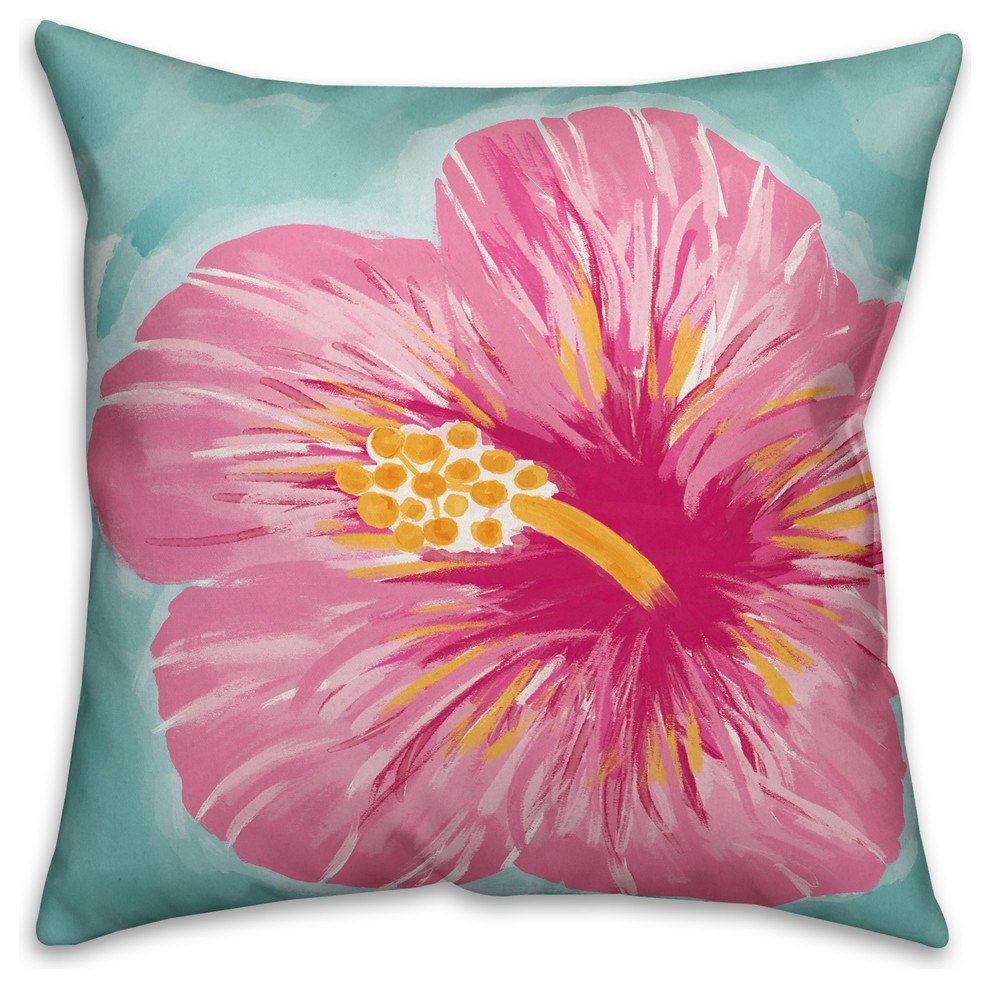 Tropical Hibiscus  Outdoor Throw Pillow