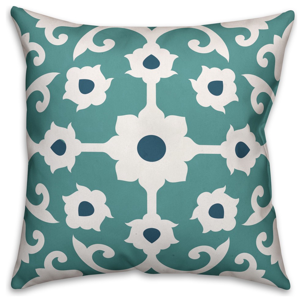 Blue Floral Print  Outdoor Throw Pillow
