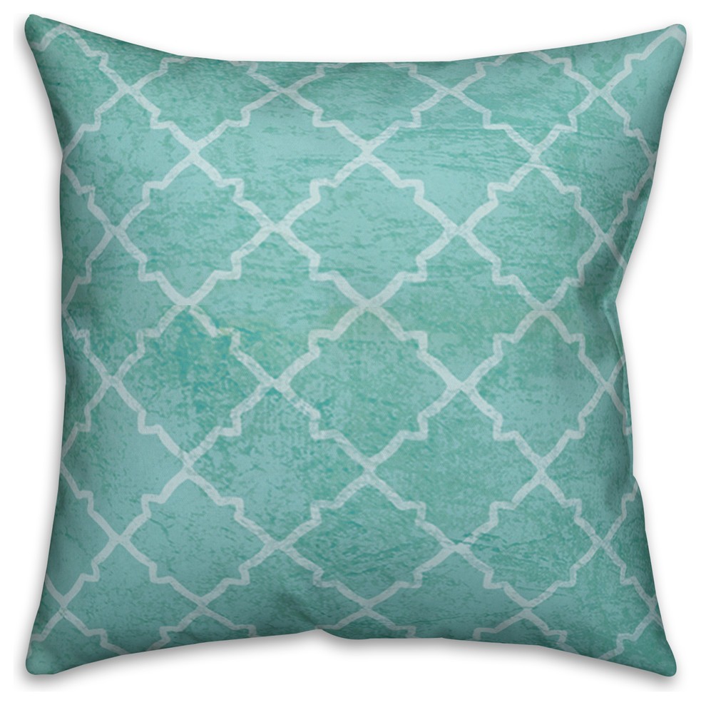 Teal Quatrefoil  Outdoor Throw Pillow