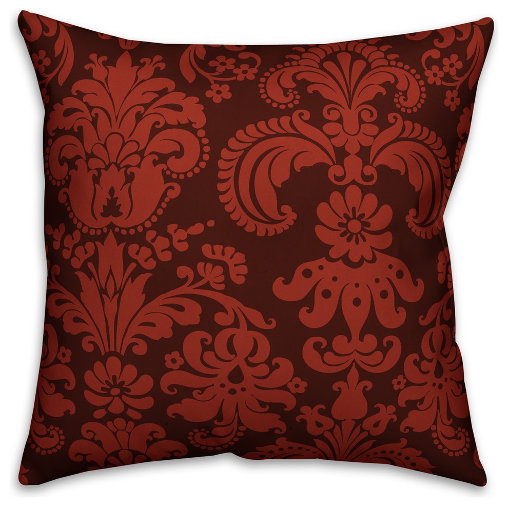 Red Damask  Outdoor Throw Pillow