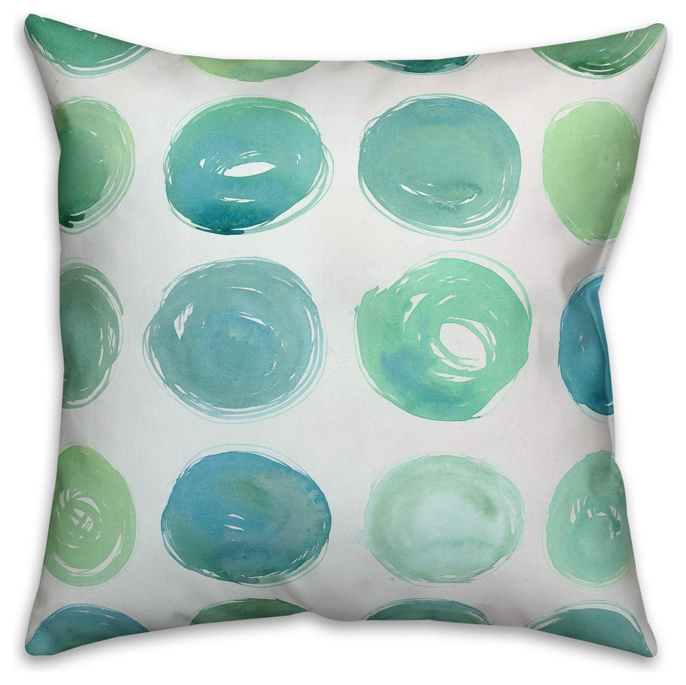 Teal Watercolor Polka Dots  Outdoor Throw Pillow