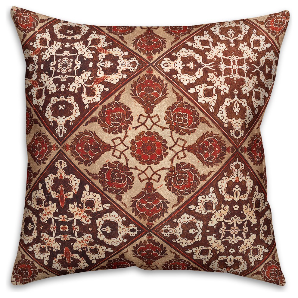 Traditional Spice Tones Tiles  Outdoor Throw Pillow