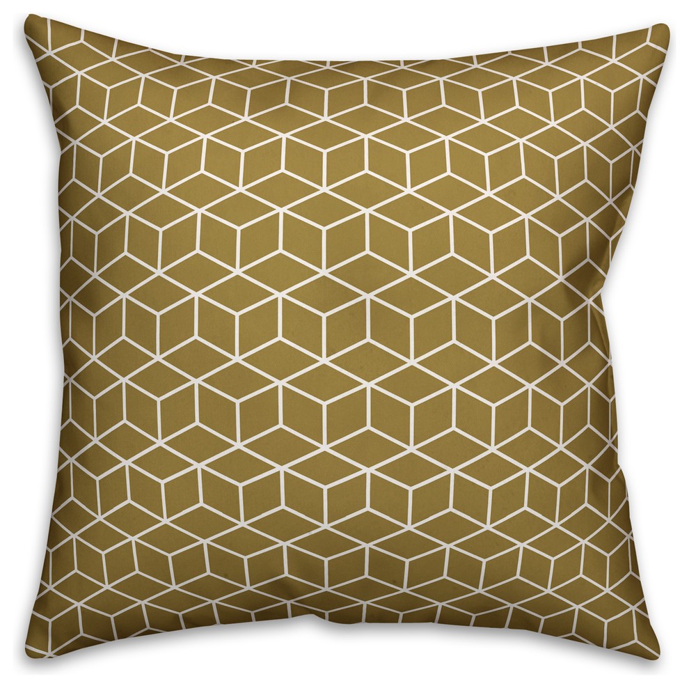 Gold Cubic Pattern  Outdoor Throw Pillow
