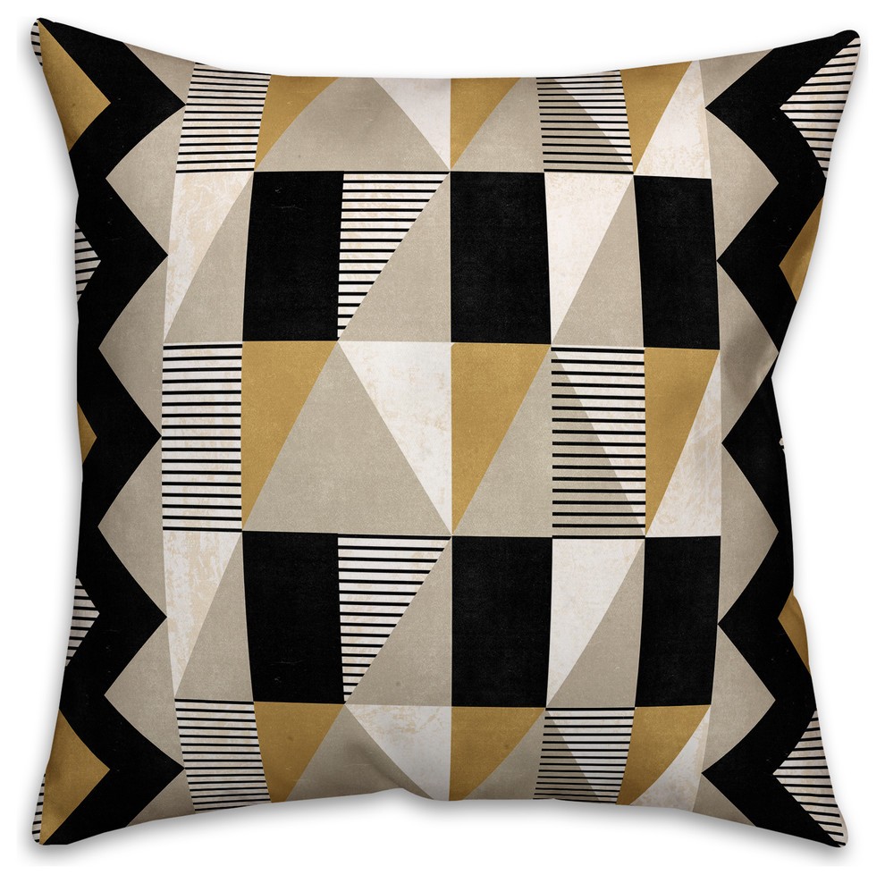 Gold and Black Contemporary Pattern  Outdoor Throw Pillow