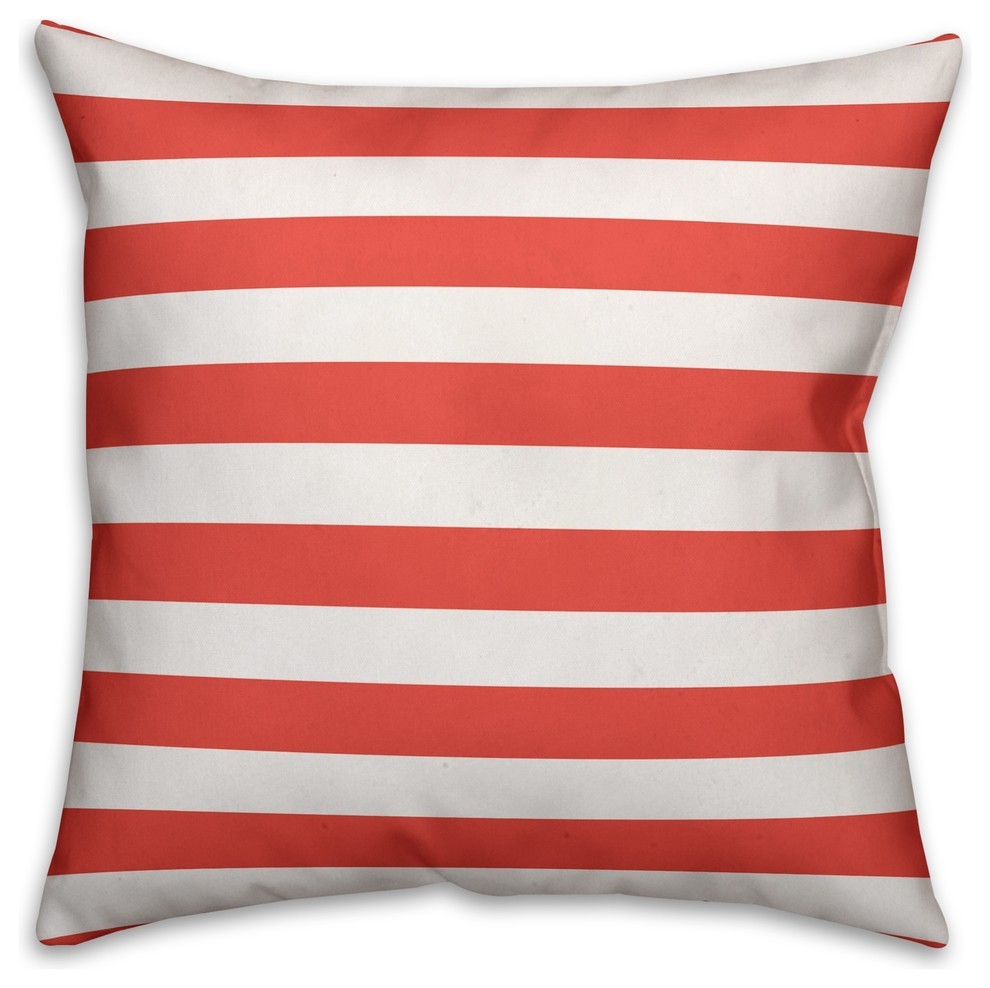 Coastal Coral Stripes  Outdoor Throw Pillow