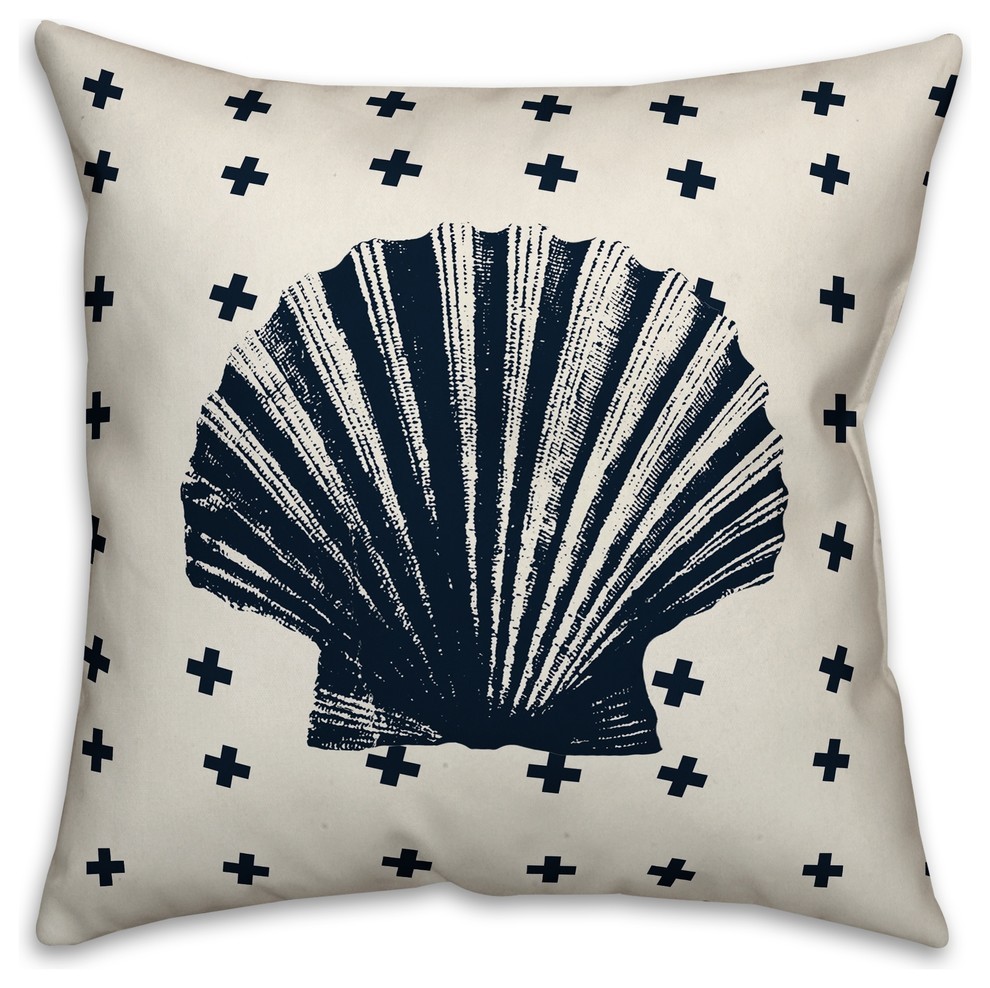 Nautical Navy Shell   Outdoor Coastal Throw Pillow