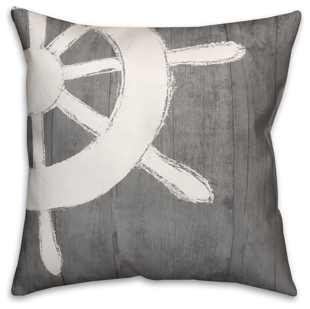 Woodgrain Captian's Wheel  Outdoor Nautical  Pillow