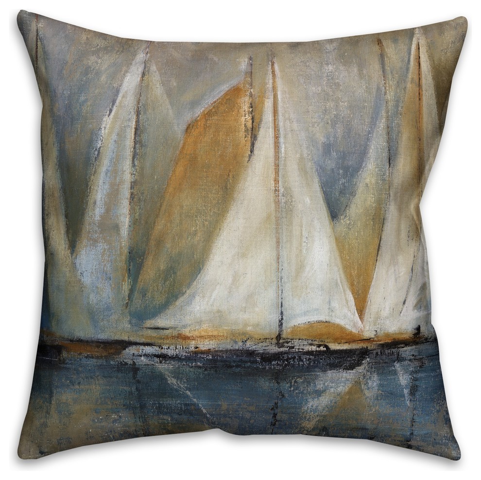 Sailboats on Water  Outdoor Coastal Throw Pillow
